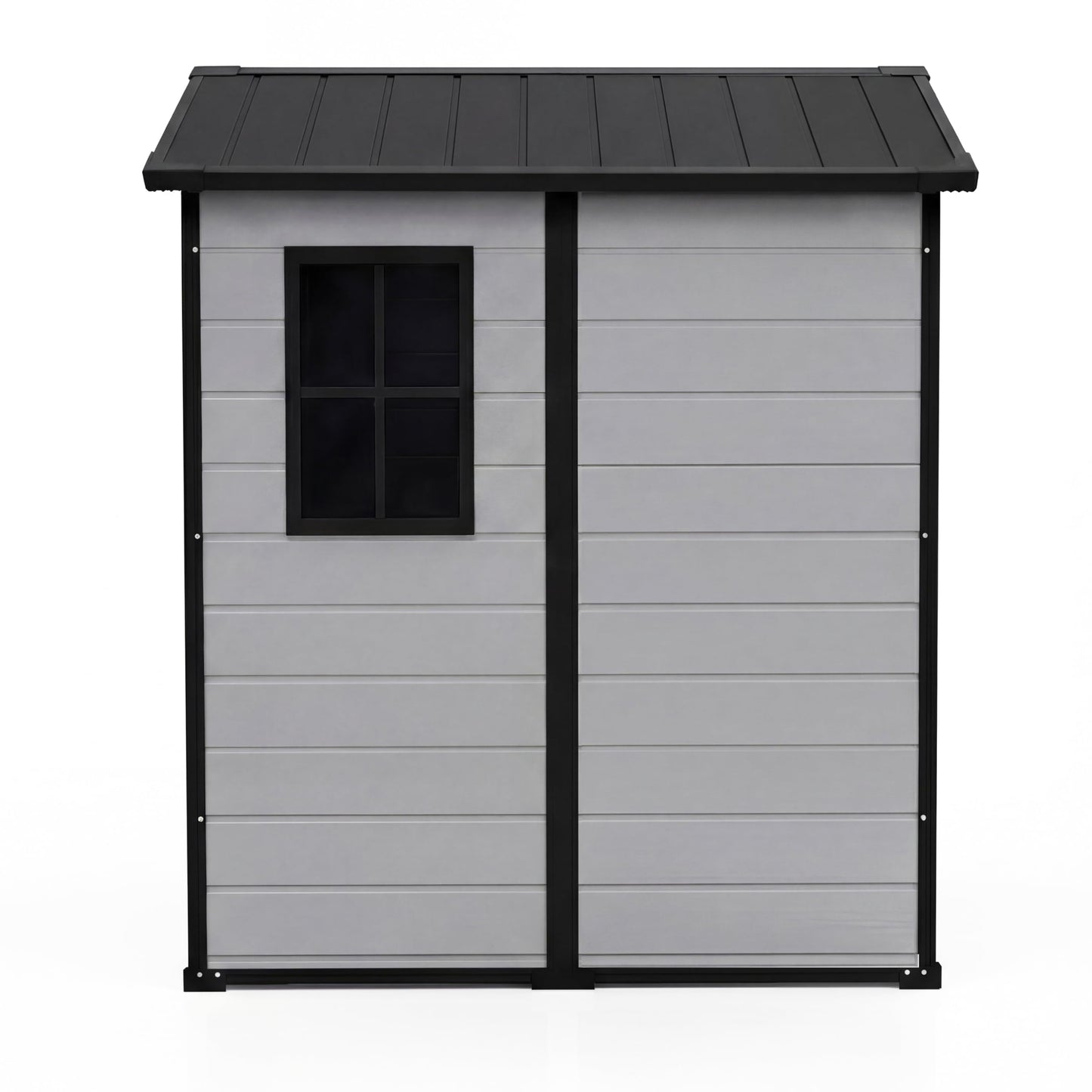 6x4 ft Outdoor Storage Shed, Plastic Resin Garden Shed with Floor, Window, 2 Vents, Lockable Door & Sloped Roof, Garden Tool Storage Shed for Patio, Backyard, Garden, Lawn Mower, Bike