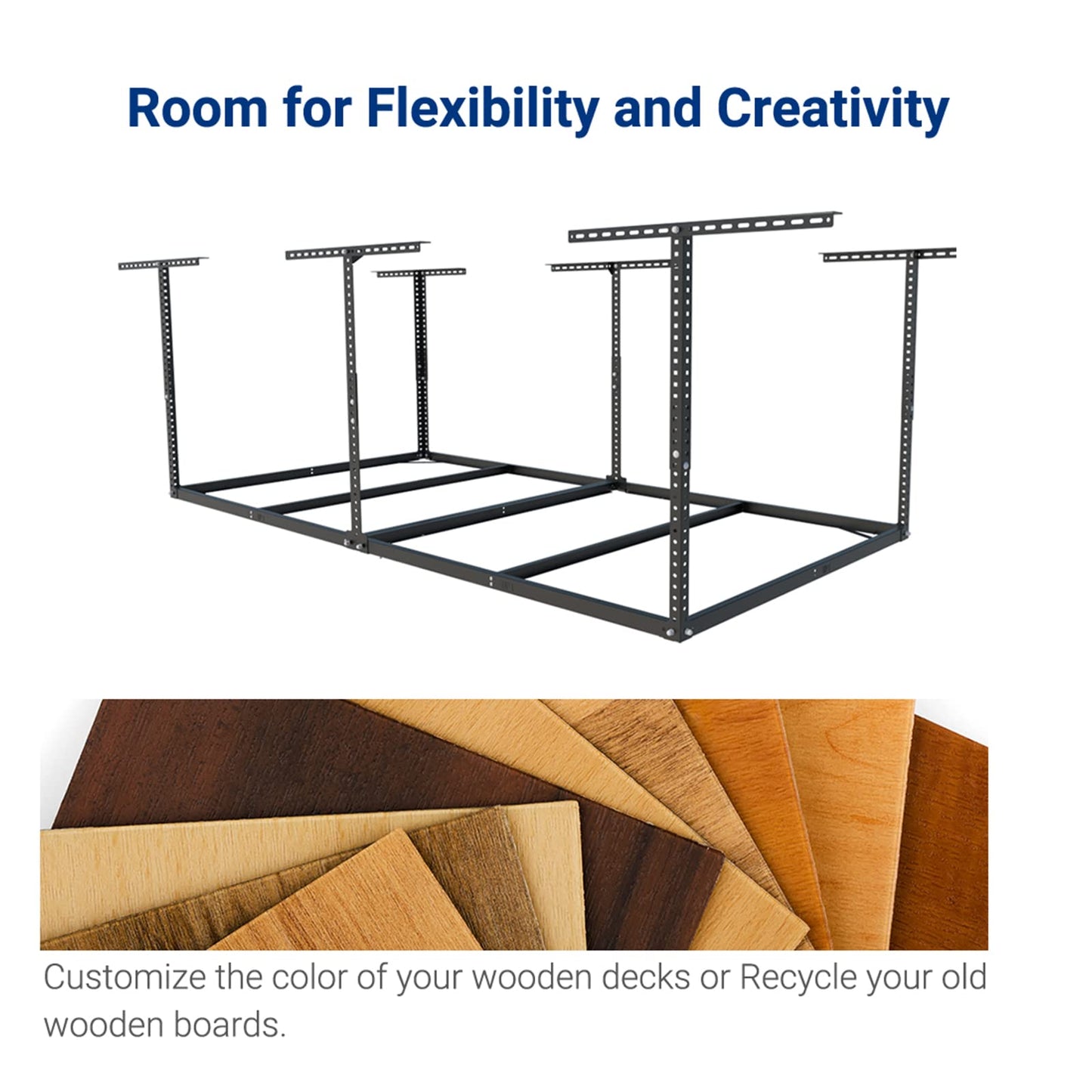 FLEXIMOUNTS 4x8 Overhead Garage Storage Rack without Decking, plus 2-Pack 2x4ft Wall Shelving Rack for Bikes and Tools, 450lbs+440lbs Capacity, Heavy-Duty Garage Organizer, Black