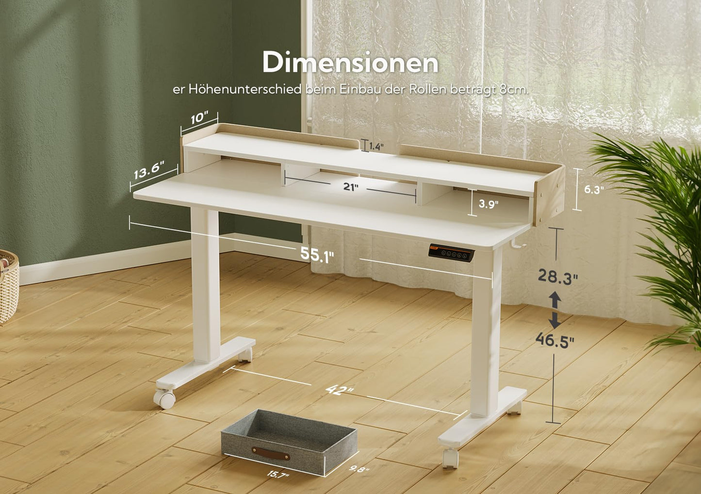 Claiks Standing Desk with Drawers, Stand Up Electric Standing Desk Adjustable Height with Storage Shelf and Splice Board, 55 Inch, White