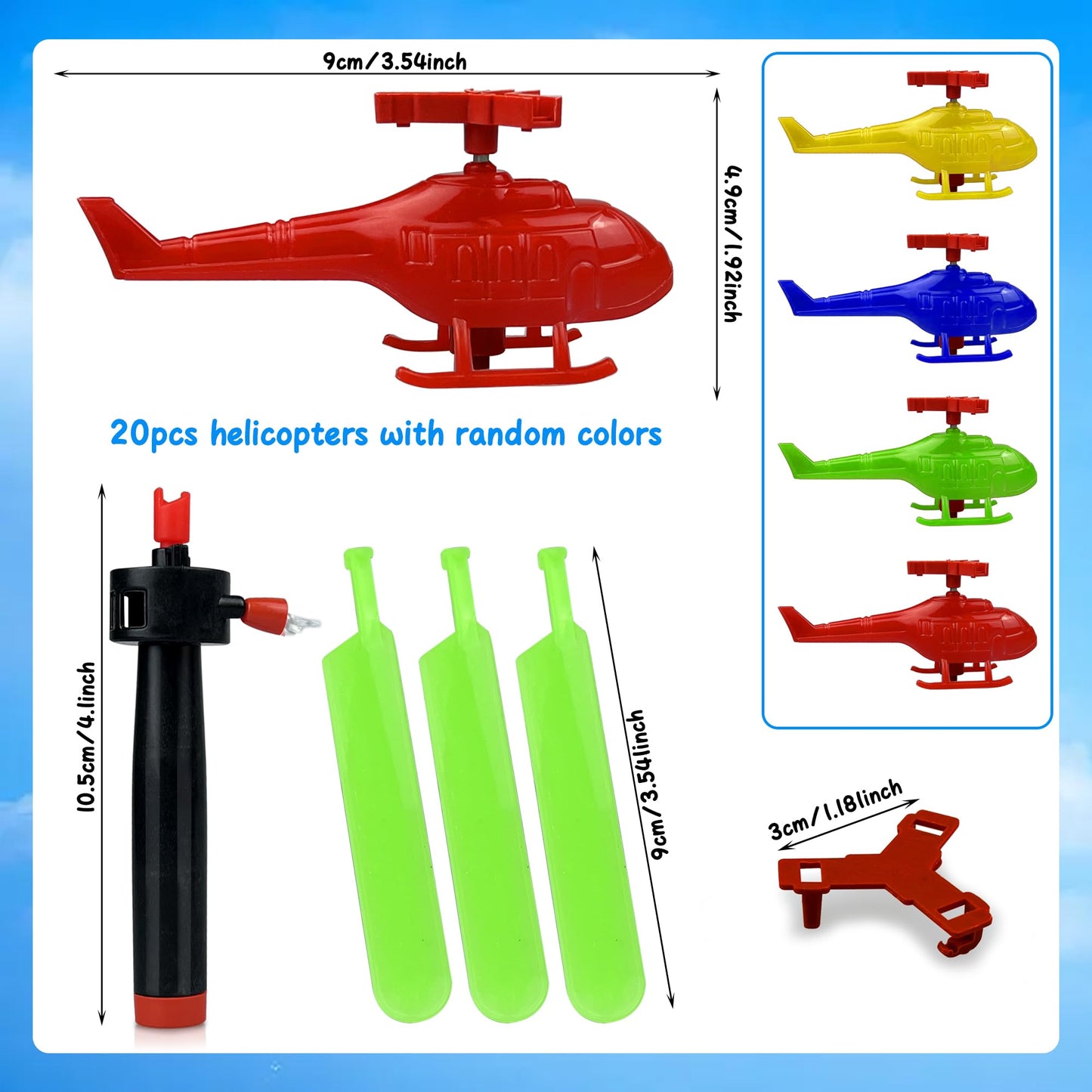 XIPEGPA 20PCS Colorful Helicopter Airplane Flying Helicopter with Airplane Launcher for Party Favors Birthdays Christmas Easter Classroom Rewards and Birthday Party Gifts