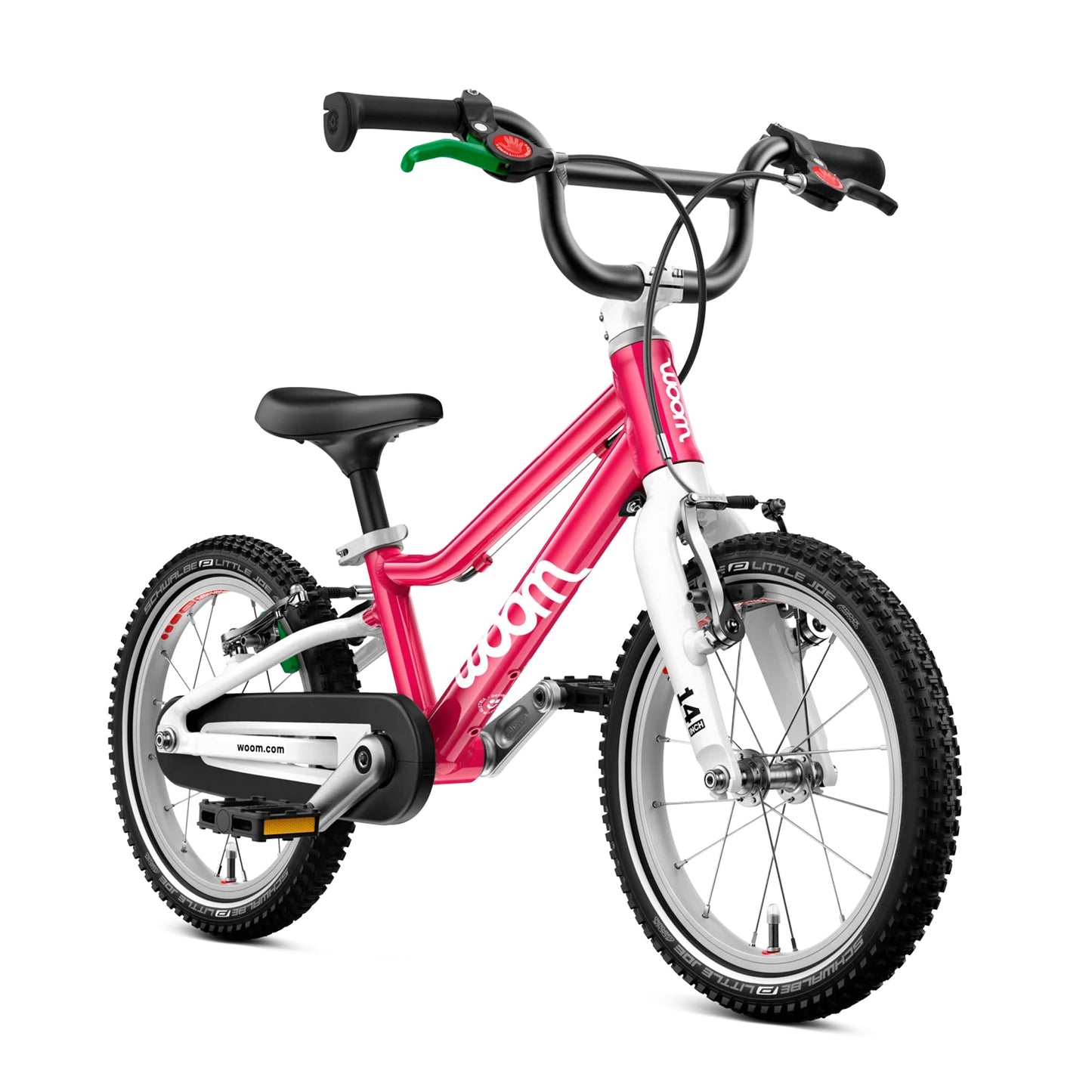 woom GO 2 Bicycle for Children 3 to 4.5 Years Old, 14-Inch Lightweight Bike with Handbrake, Steering Limiter & Chainguard for Boys & Girls - GO 2 - Hot Pink