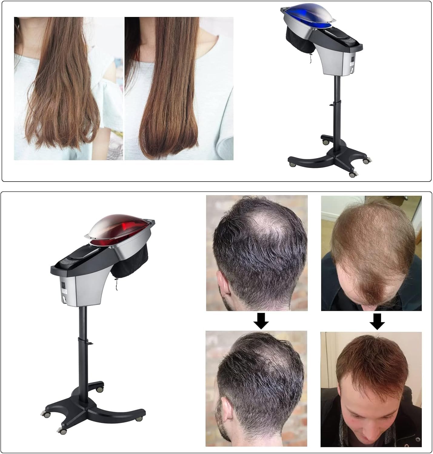 Elitzia 7 Color Hair Steamer Black Hooded Micro Mist Ozone for Natural Black Hair Adjustable Height Wheels 3 Mode 5 Level Time Temperature Control Dye Perm Hair Professional Home ET1408T