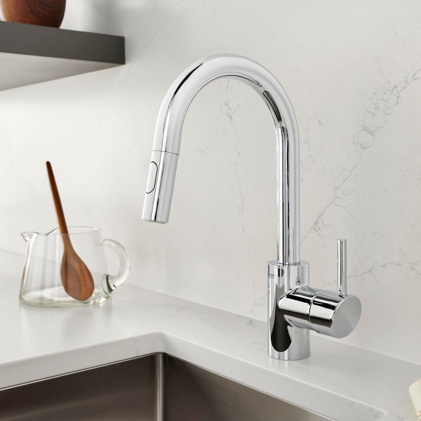 GROHE 3134910E Concetto Eco-Friendly Pull-Down Bar Kitchen Faucet with Sprayer Chrome