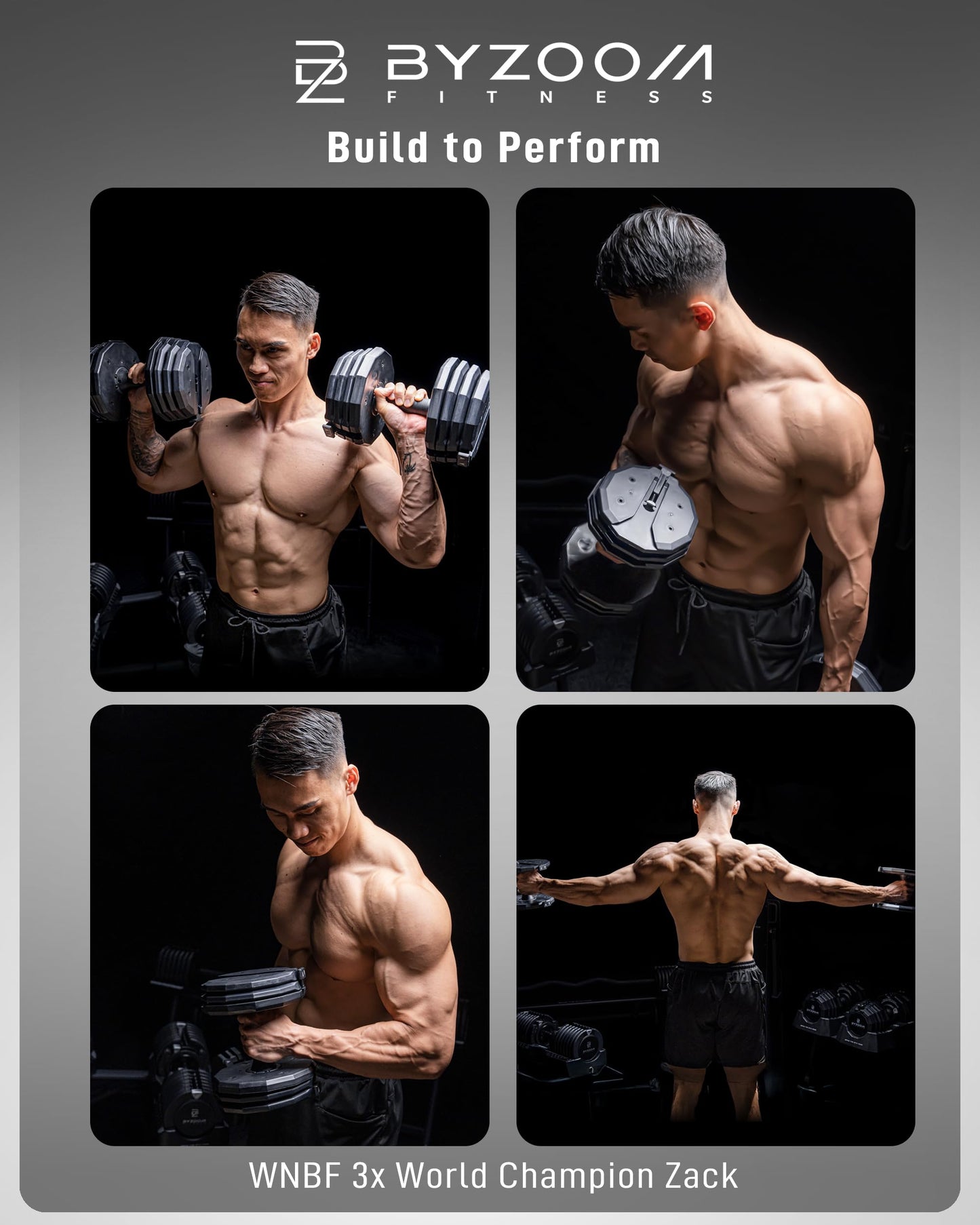 BYZOOM FITNESS Classic Series 50/55LB Adjustable Dumbbell Pair Set of 2, 5-in-1 OR 15-in-1 Patented Secure System, Solid Cast Iron Core, Iconic 12-Sided Polygonal Anti-Roll Base, Professional Heavy Weight for Men and Women, Black (50LB Pair Black)