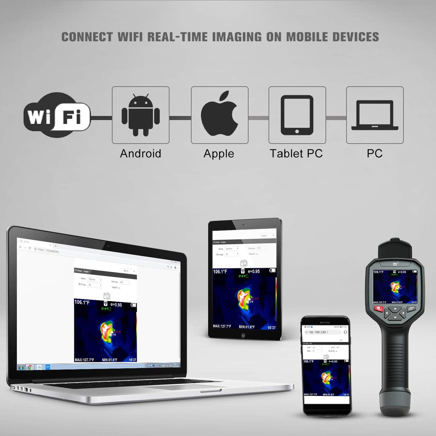 HT-A10 Thermal Imaging Camera - Precision Vision with 256x192 IR Resolution, Enhanced 3.5" Color LCD Screen, WiFi Wireless Connectivity, Versatile 5 Color Palettes, Sleek Handheld Design
