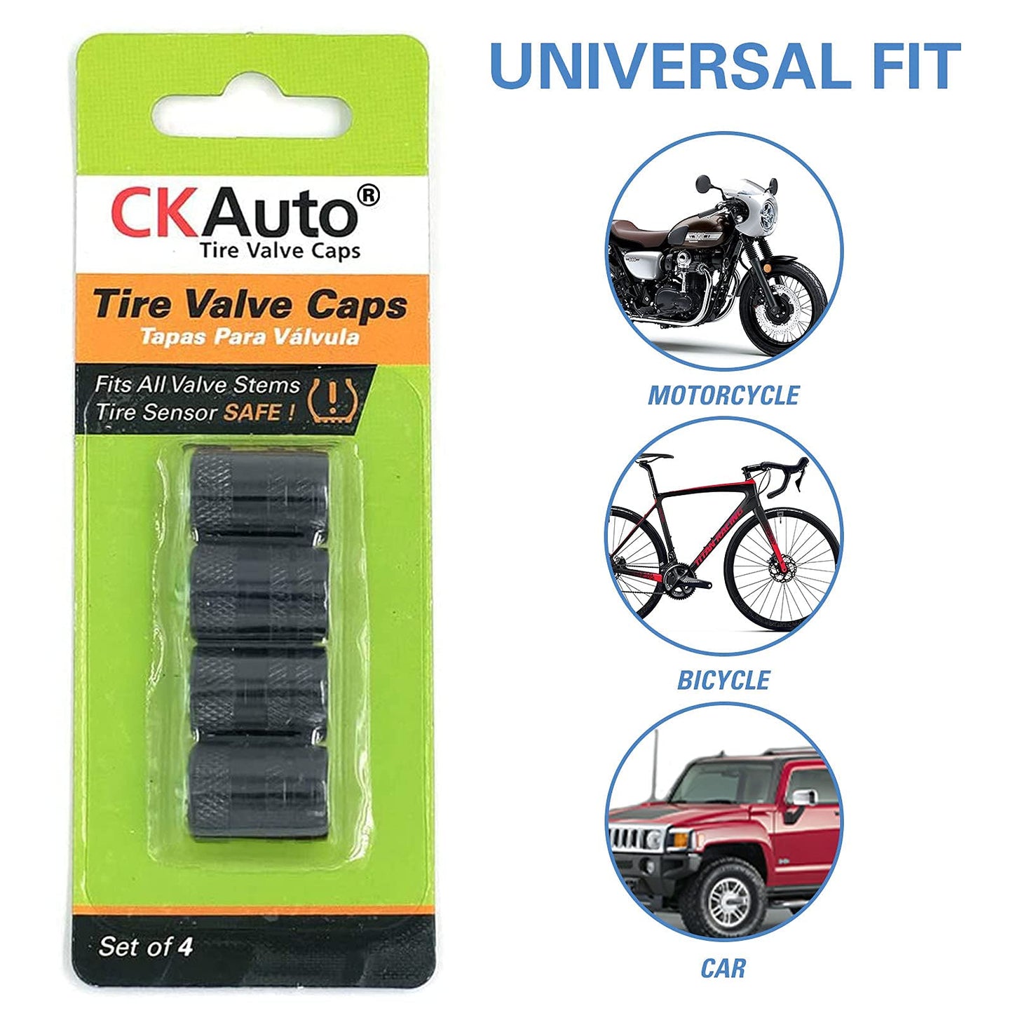 CKAuto 4 Pcs Aluminum Tire Valve Stem Caps with N2 Nitrogen Logo, Universal Stem Covers for Cars, SUVs, Bike and Bicycle, Trucks, Motorcycles | TPMS Safe | Corrosion Resistant | Dust Proof, Black