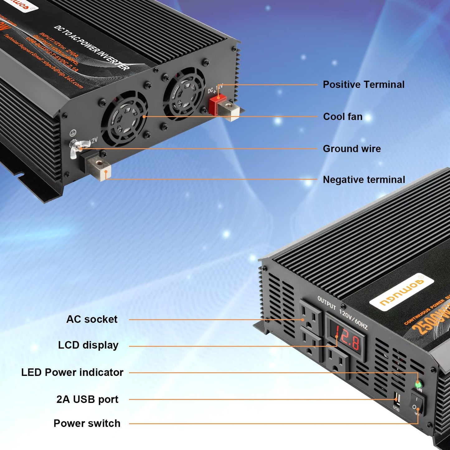 MKLIHFD 2500 watt Inverter Modified Wave car Power Inverter for car Vehicles Truck Camper Solar Panel 12v to 110v /120V Power Converter Adapter with Clamps 2500 watt