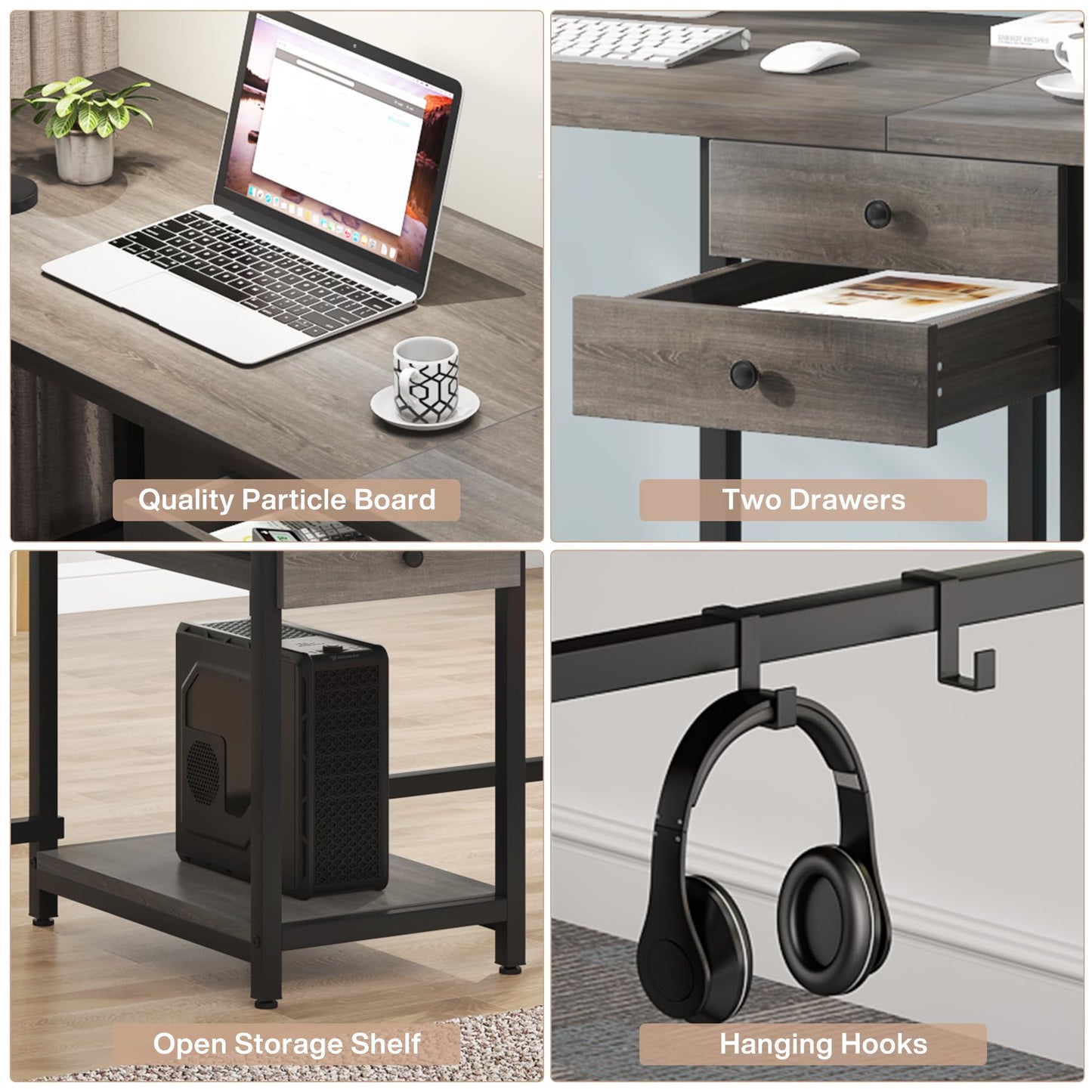 Tribesigns 79 Inch Extra Long Desk, Two Person Desk with 2 Drawers, Double Computer Table with Storage Shelves, Writing Table for Home Office, Grey