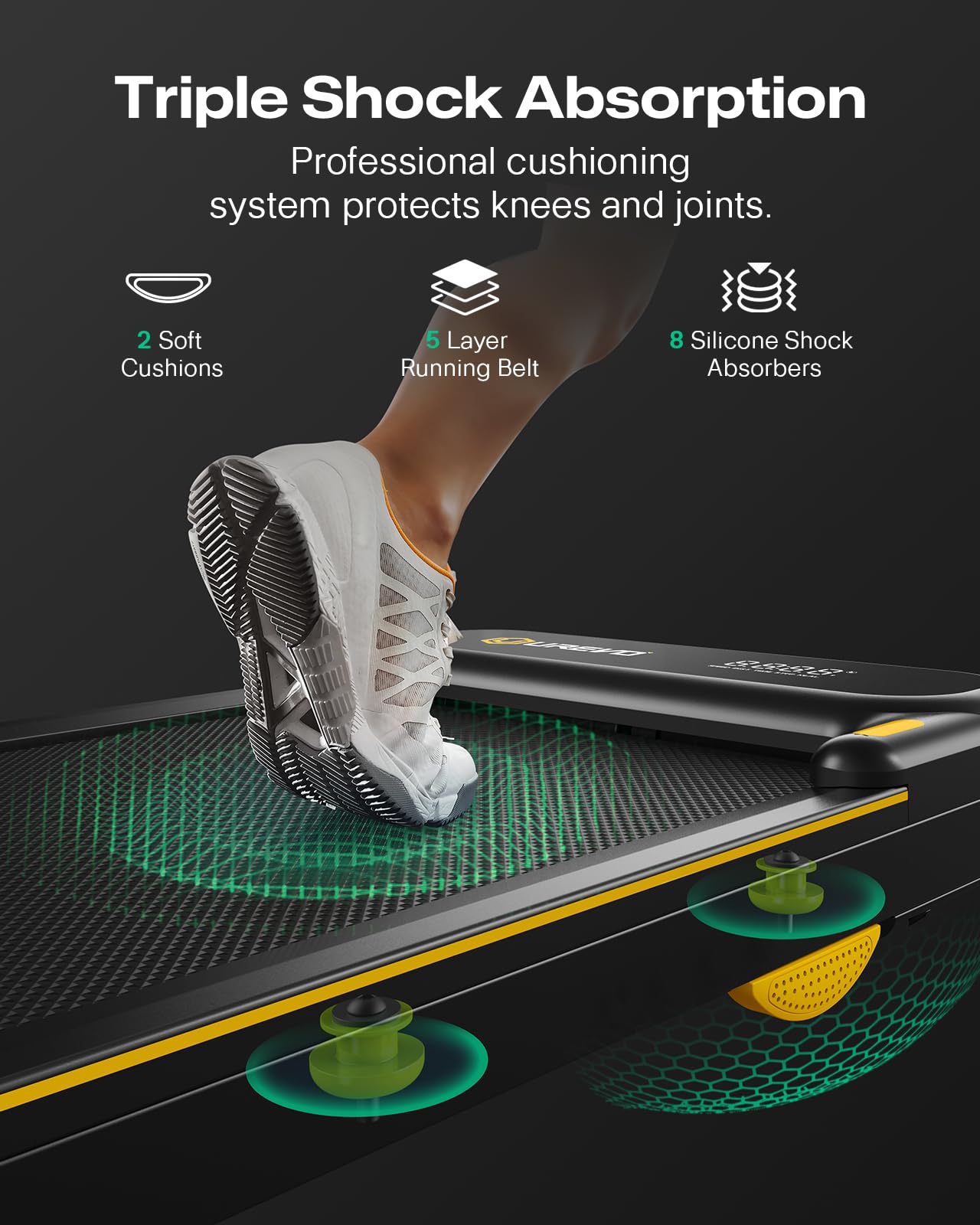 UREVO Smart 2-in-1 Folding Treadmill, Compact Walking Pad with Safety Handle, Plug and Play, Dual LED Display, Workout APP, Walking or Running for Home Office, Remote Included