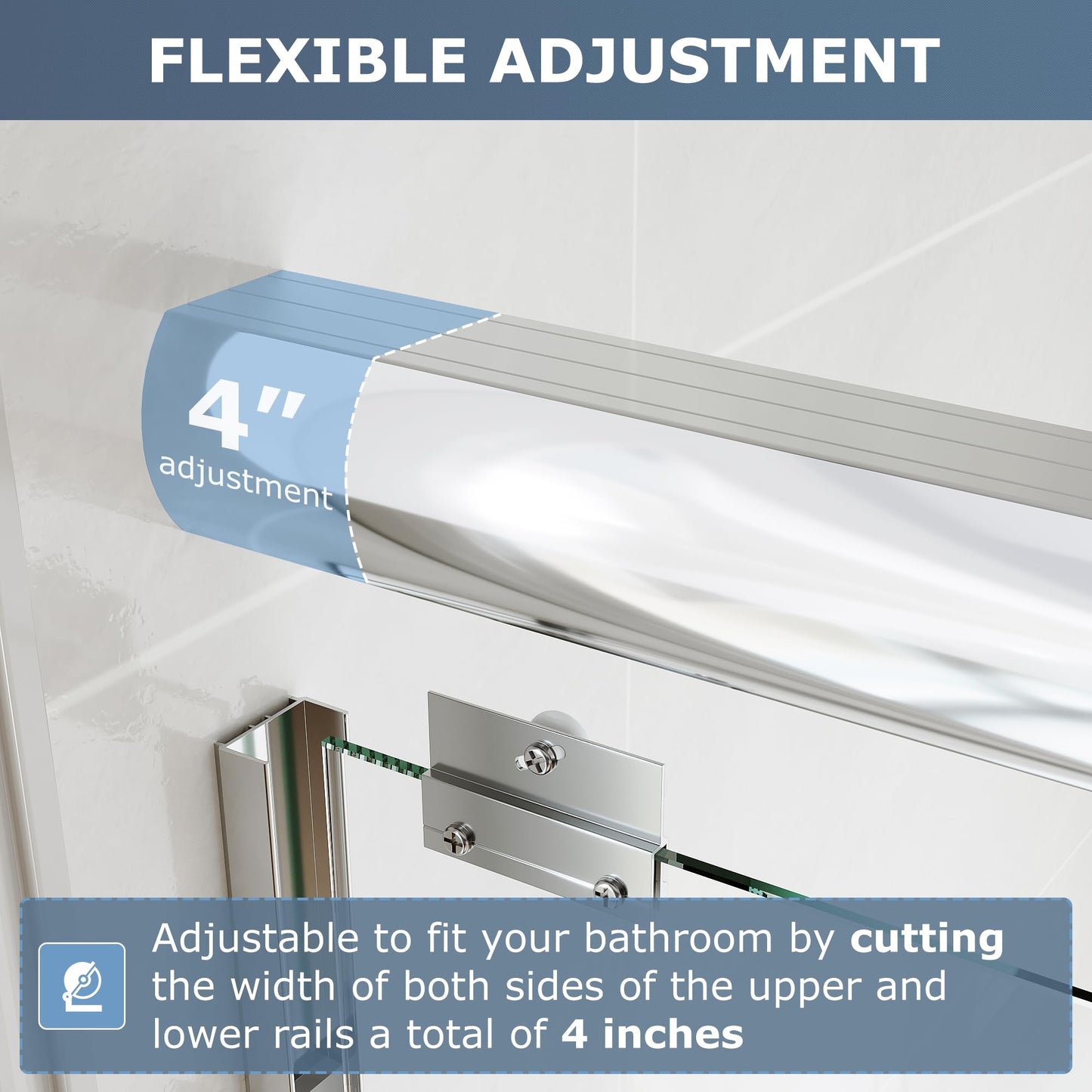 SUNNY SHOWER Double Sliding Glass Door 60" W x 72" H Shower Door 1/4" Tempered Glass Sliding Door Semi-Frameless Shower Glass Enclosure Bypass Walk in Shower Cabin, Chrome Finished