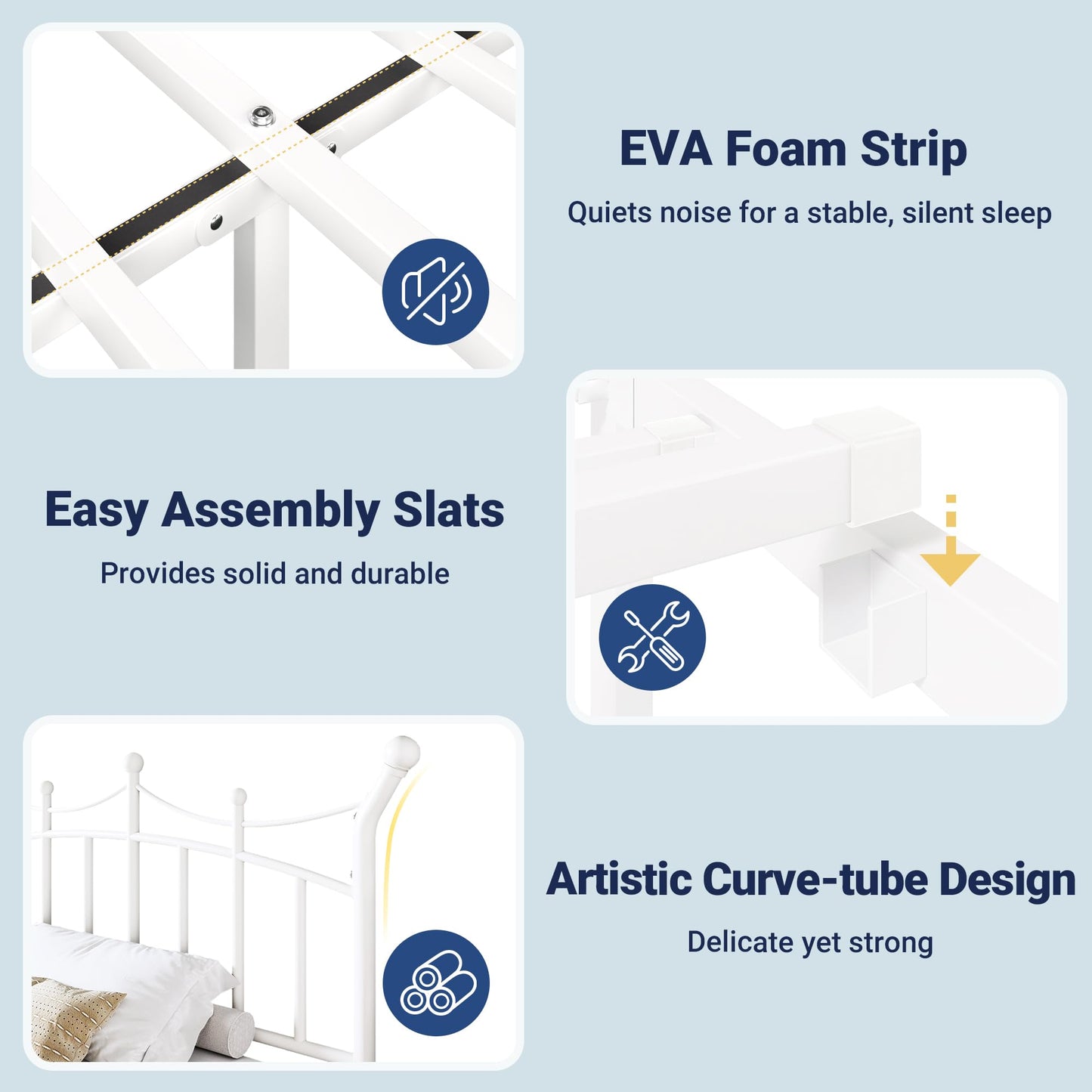 Allewie 14 Inches Twin Size Metal Platform Bed Frame with Elegant Crown Iron-Art Headboard & Footboard, Sturdy Mattress Foundation with Under-Bed Storage, Easy Assembly, No Box Spring Needed, White