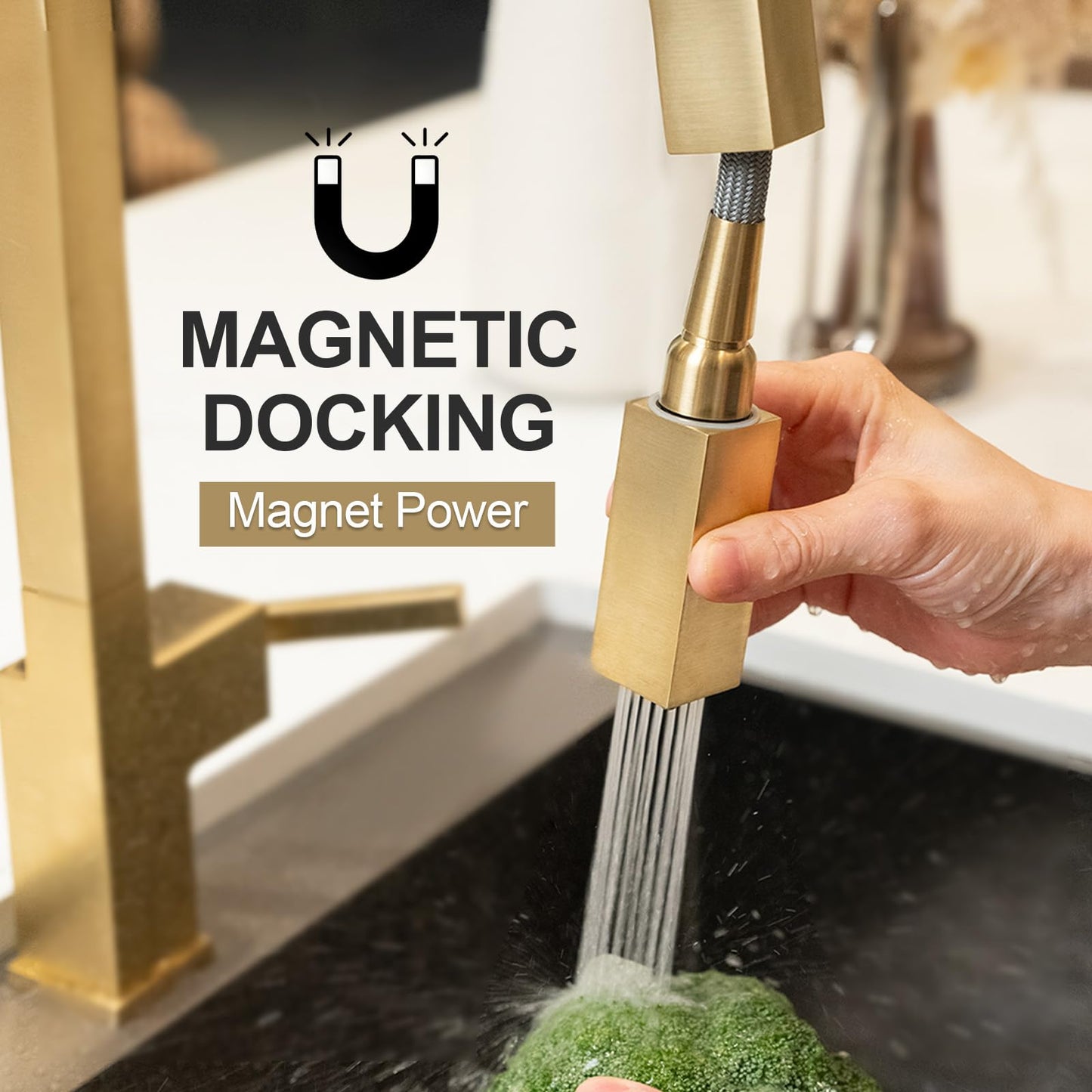 Brushed Gold Kitchen Faucet with Pull Down Sprayer, Lava Odoro Gold Single Handle Kitchen Sink Faucet, Gold Faucet for Kitchen Sink with Magnetic Docking Spray Head, Deck Plate, KF182-SG
