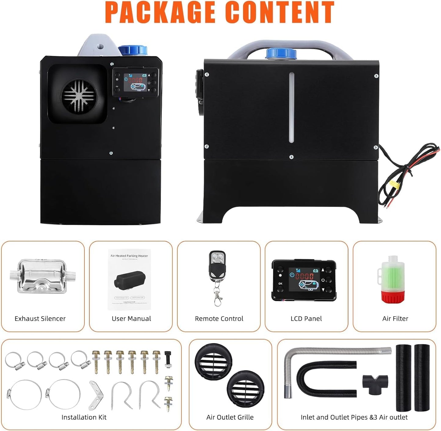 Diesel Heater 8KW 12V, All-in-One Diesel Air Heater, Portable Diesel Heater with Remote Control & LCD Monitor, Quick Heating for Car,RV,Truck, Camper,Trailer,Black