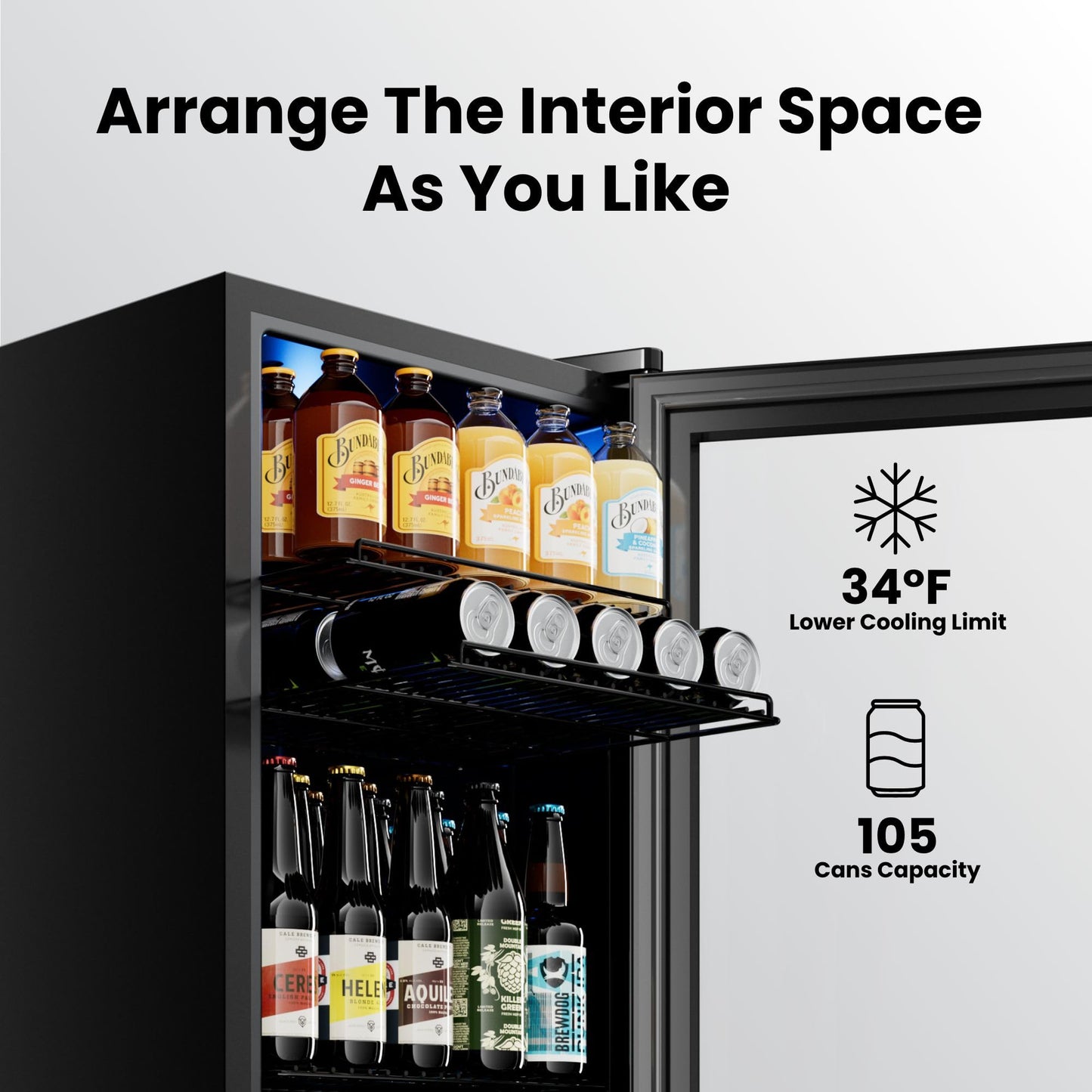 Yeego Beverage Refrigerator Cooler, 105 Cans Mini Fridge with Glass Door Beverage Fridge with Adjustable Shelves for Soda Beer or Wine, Beverage Cooler with Digital Temperature Control for Home Office