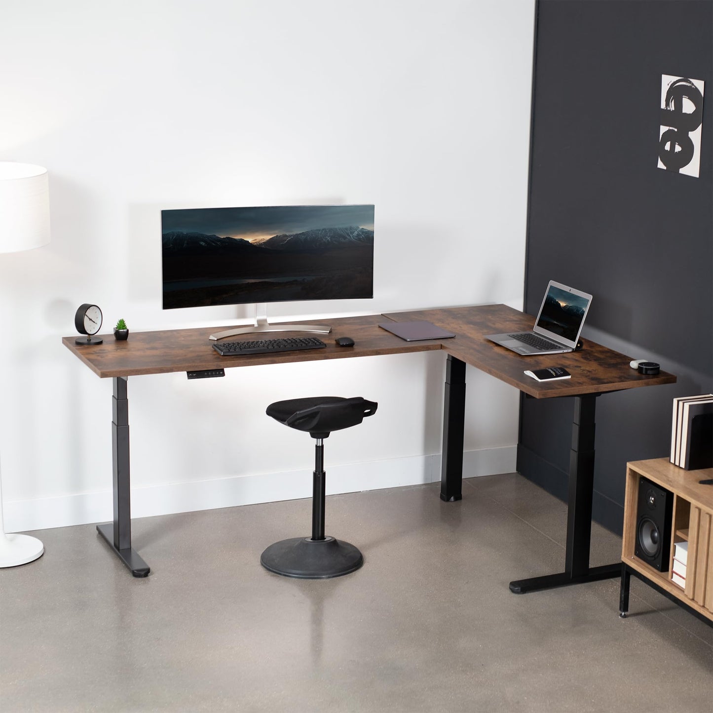 VIVO Electric Triple Motor Height Adjustable 3 Leg Corner Desk Frame, up to 300lbs, Sit Stand Ergonomic L Shaped Frame Only, Black, DESK-V130EB
