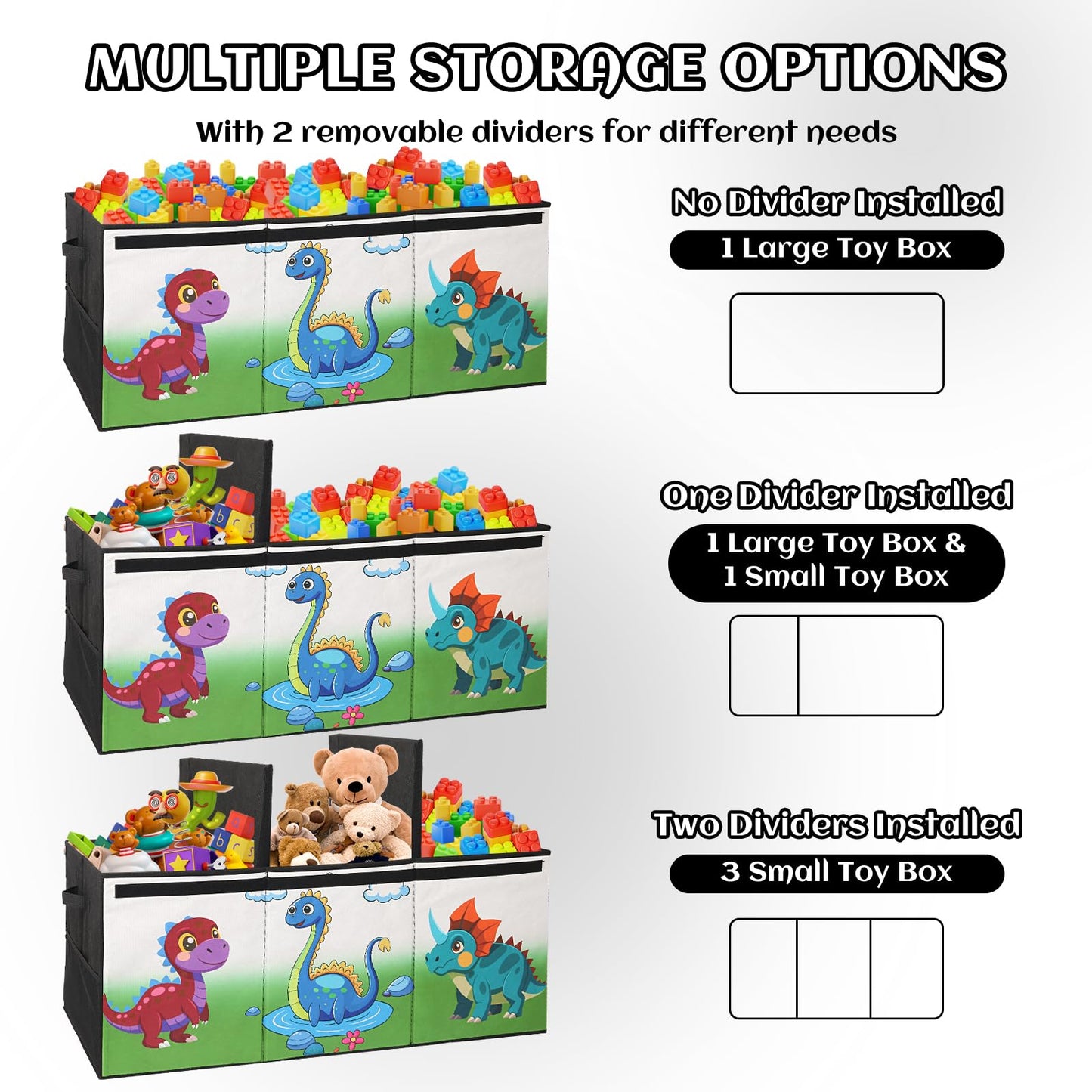 Dqoetort Extra Large Toy Box, Collapsible Storage Organizer with Lids, Sturdy Dinosaur Toy Chest for Boys Girls, 40"x14"x16" Kids Storage Bin Box Baskets for Living Room, Playroom, Bedroom, Nursery