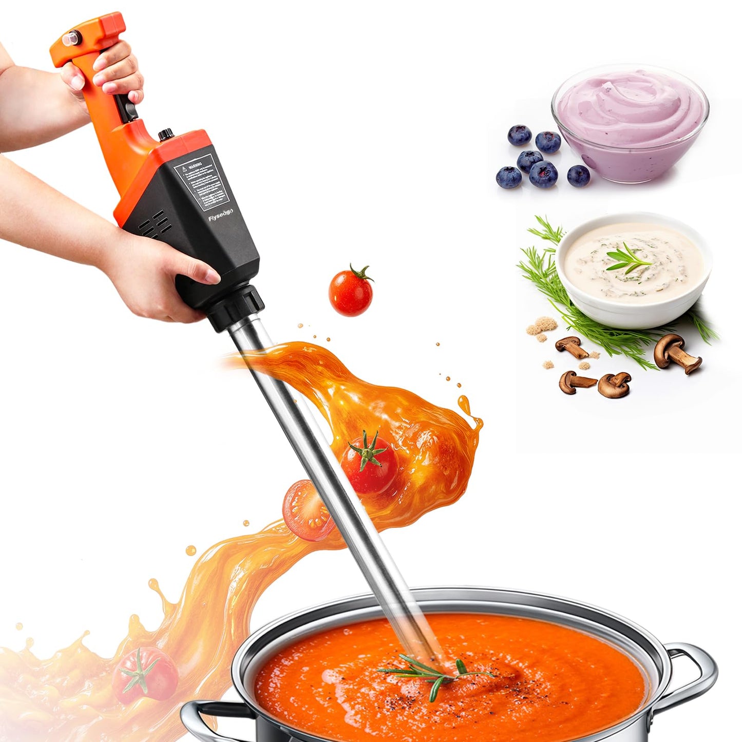 Flyseago 750W Commercial Immersion Blender Brushless DC Motor Hand Held Blenders Heavy Duty Variable Speed Mixer with 21 Inch Removable Shaft 50-Gallon Capacity Multifunction Pro