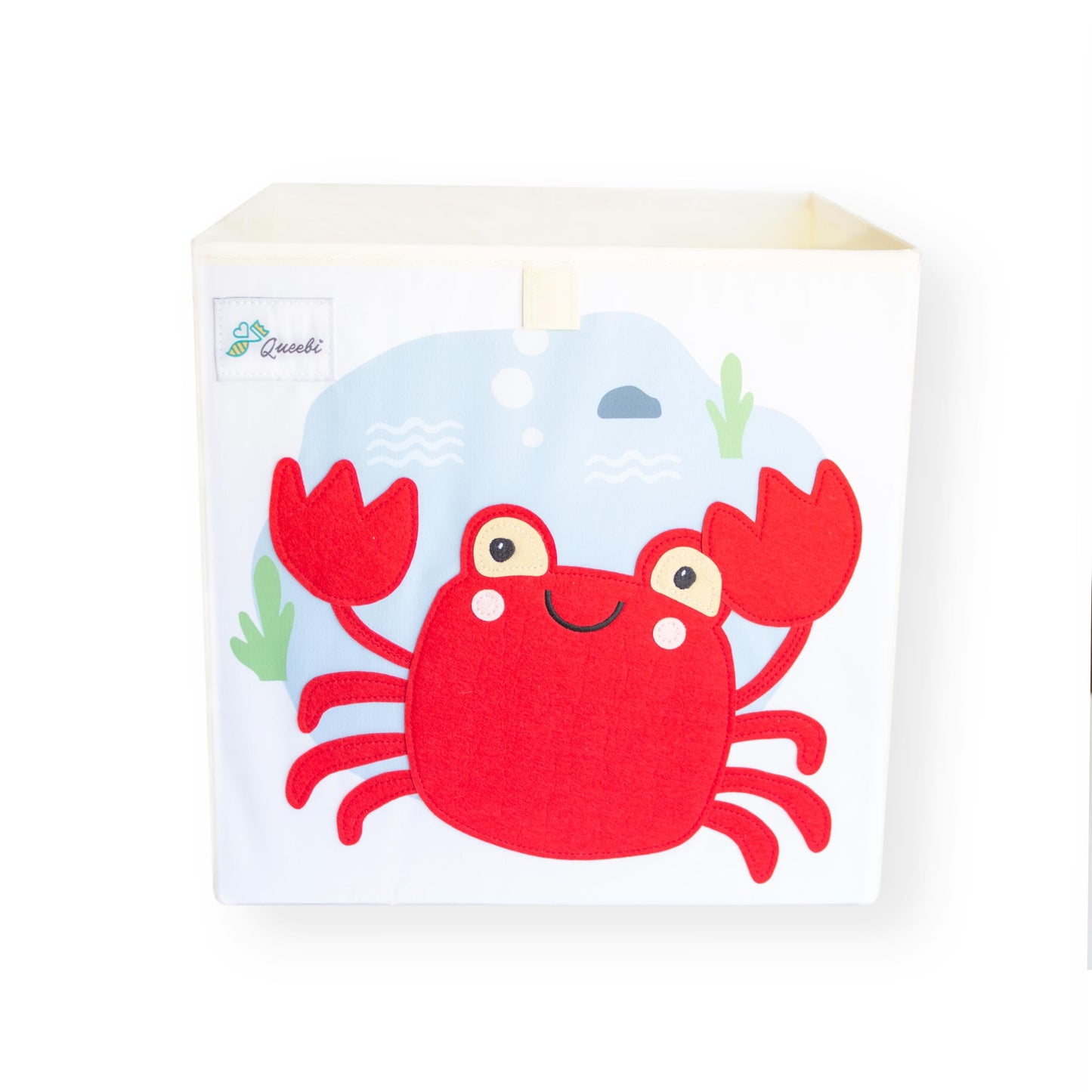 Queebi Crab Storage Cube- Organizer for Nursery, Playroom, Bedroom, Closet. Foldable Box 13x13x13 inches. Children's Toy Box, Diaper Caddy, Clothing Basket, Book Bin, Baby Essentials & Kids Gift