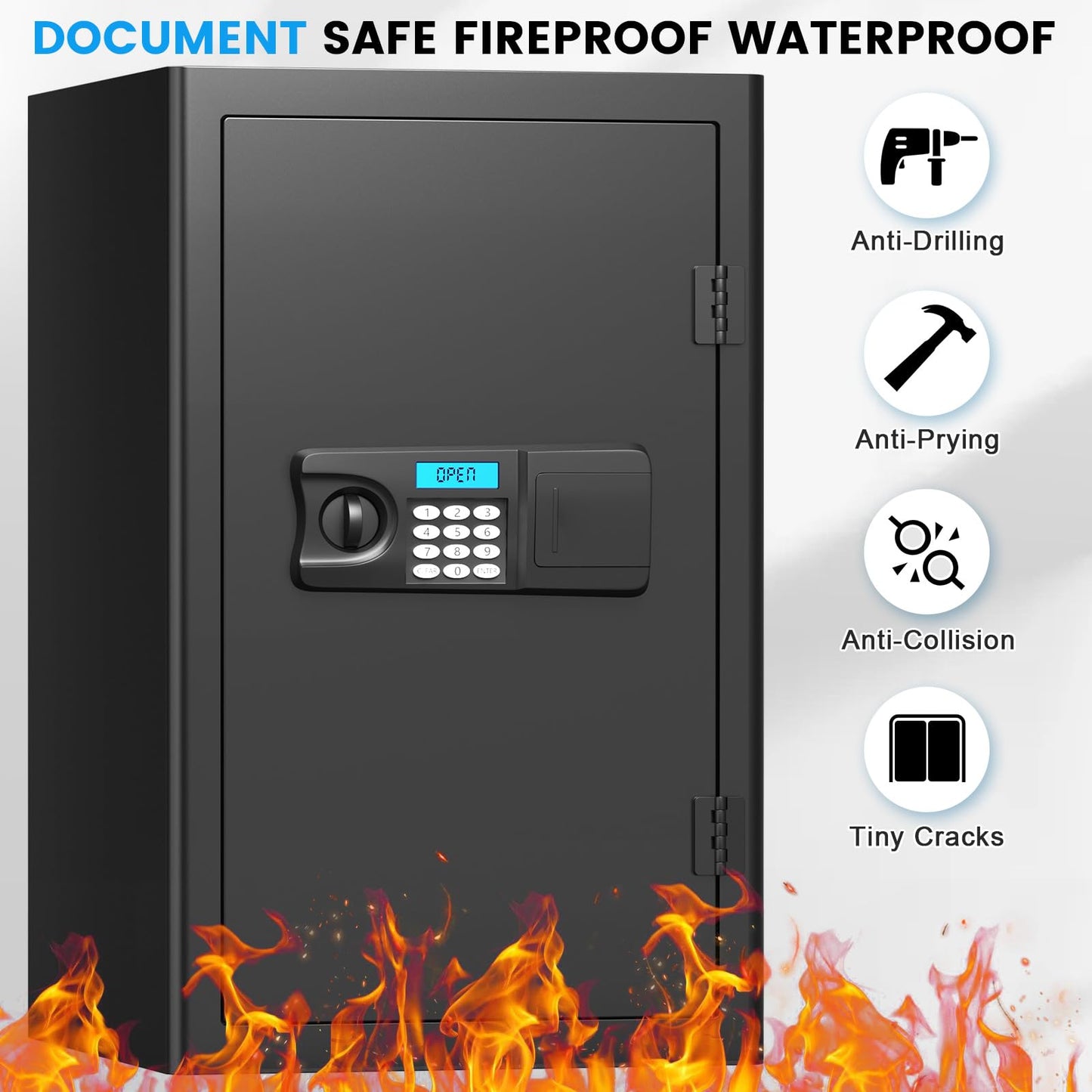 5.0 Cuft Fireproof Safe for Home, Home Safes Water and Fireproof, Safe Box with Digital Combination Lock, Alarm Systerm and Removable Shelf, Fire proof Safes for Home Document Money Valuables