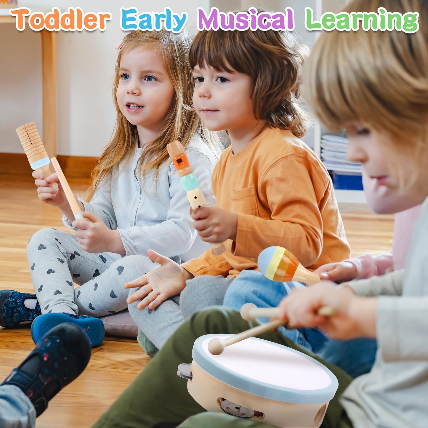 Wooden Toddler Musical Instruments Set, Montessori 18 Month Old Baby Musical Toys, Kids Percussion Instruments Xylophone Maracas for Toddlers 2 3 4, Preschool Christmas Birthday Gifts for Girls Boys