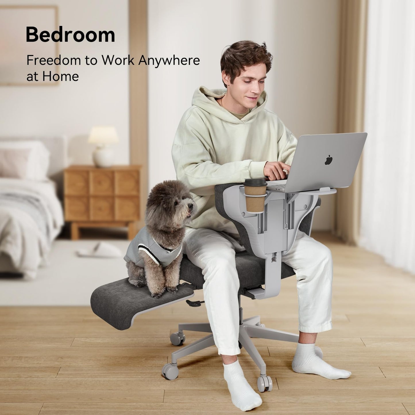 Newtral Criss Cross Chair with Wheels & Armrests, Ultimate Cross Legged Office Chair with Hidden Tray, Multi-Position Recliner Vanity, Ideal for Home Office, Bedroom (Criss Cross Chair, Dark Grey)
