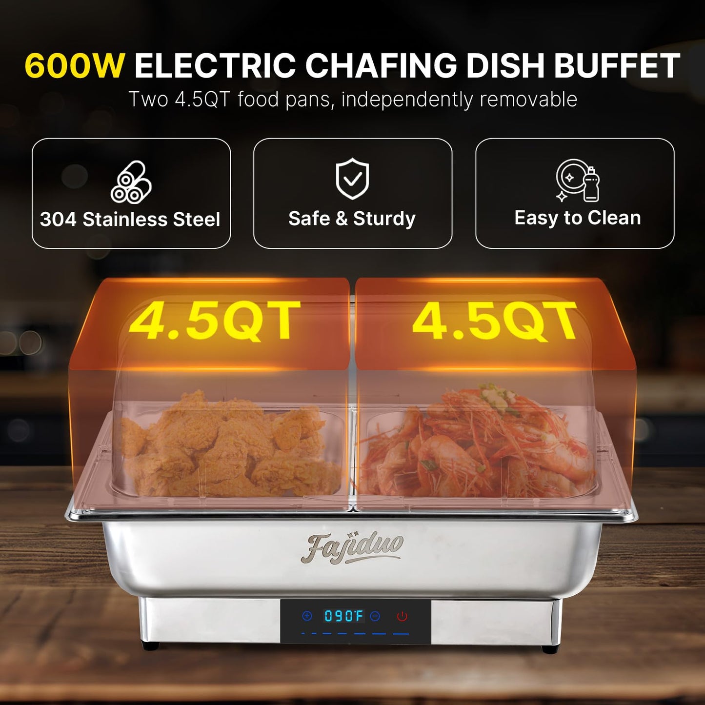 Electric Chafing Dish, 2X4.5QT Buffet Servers and Warmers, Stainless Steel Chaffing Dishes with Temperature Control Display, Commercial Food Warmers for for Parties, Catering, Buffets