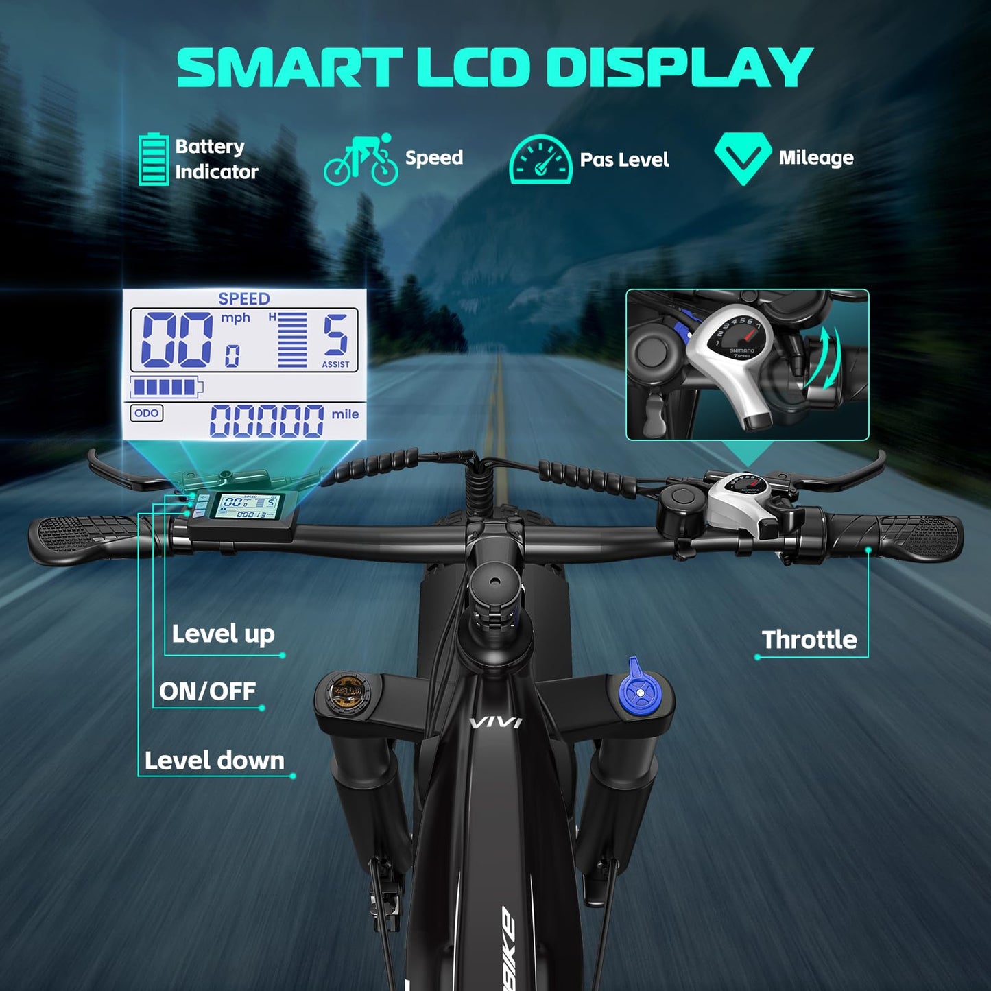 Vivi ACE01 Electric Bike for Adults,26" x 4.0 Fat Tire Ebike,1500W Peak Motor Torque Sensor Electric Mountain Bike,25MPH Electric Bicycle with 48V 15AH Battery,Hydraulic Brake,SGS Certified to UL2849