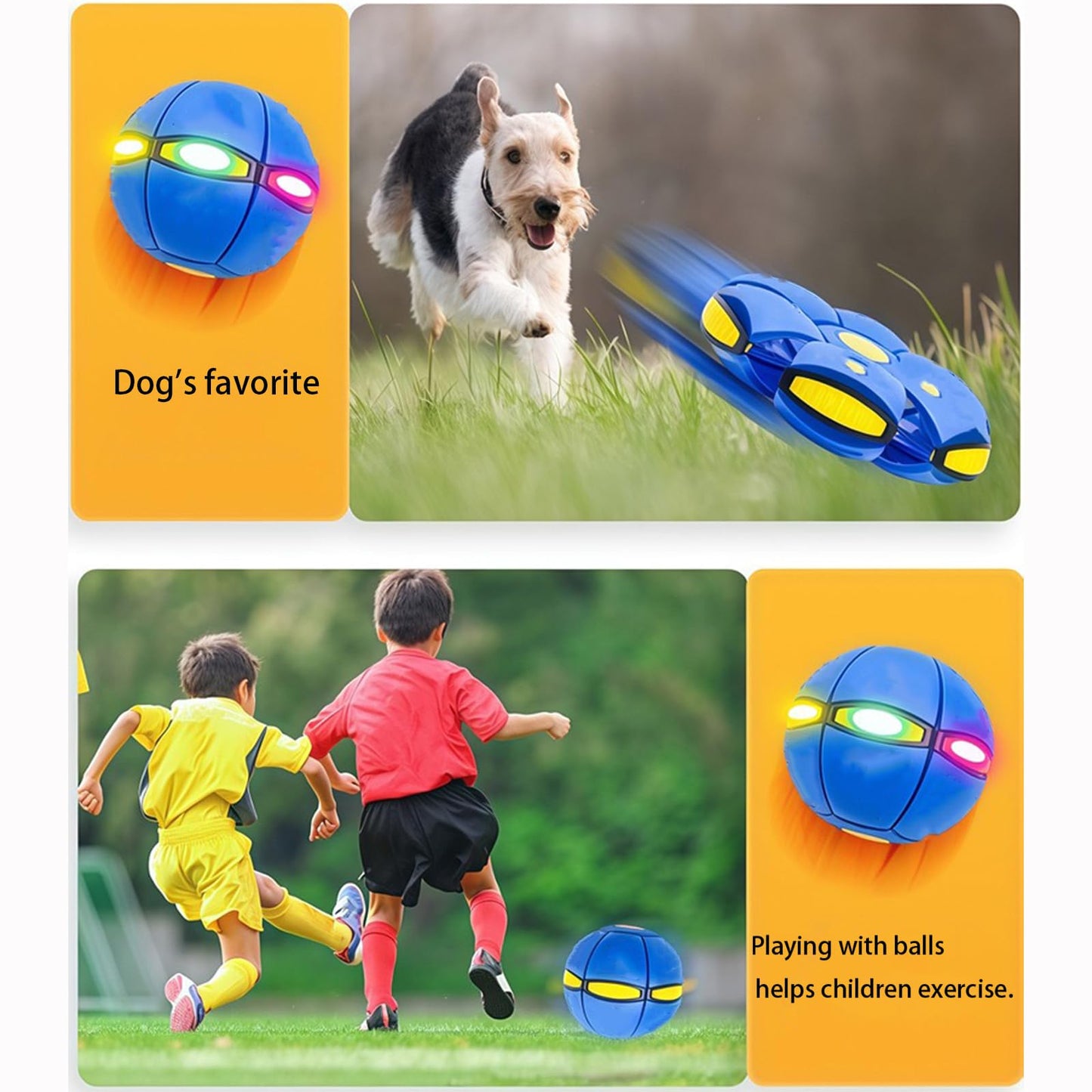Magic Ball, Flying Saucer Bouncy Ball - Two Modes to Switch Freely, 6 LED Lights, Parent-Child Interaction, Indoor and Outdoor Holiday Games (Green + Blue + Purple + Red)