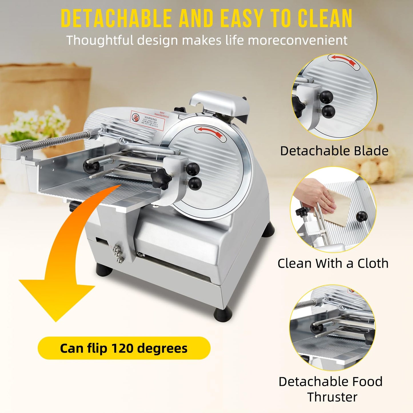 Commercial Meat Slicer, 10 in Electric Food Slicer - Fully-Auto 240W+430W, Stainless Steel, Adjustable Thickness 0-16 mm, Silver, Home & Commercial Use