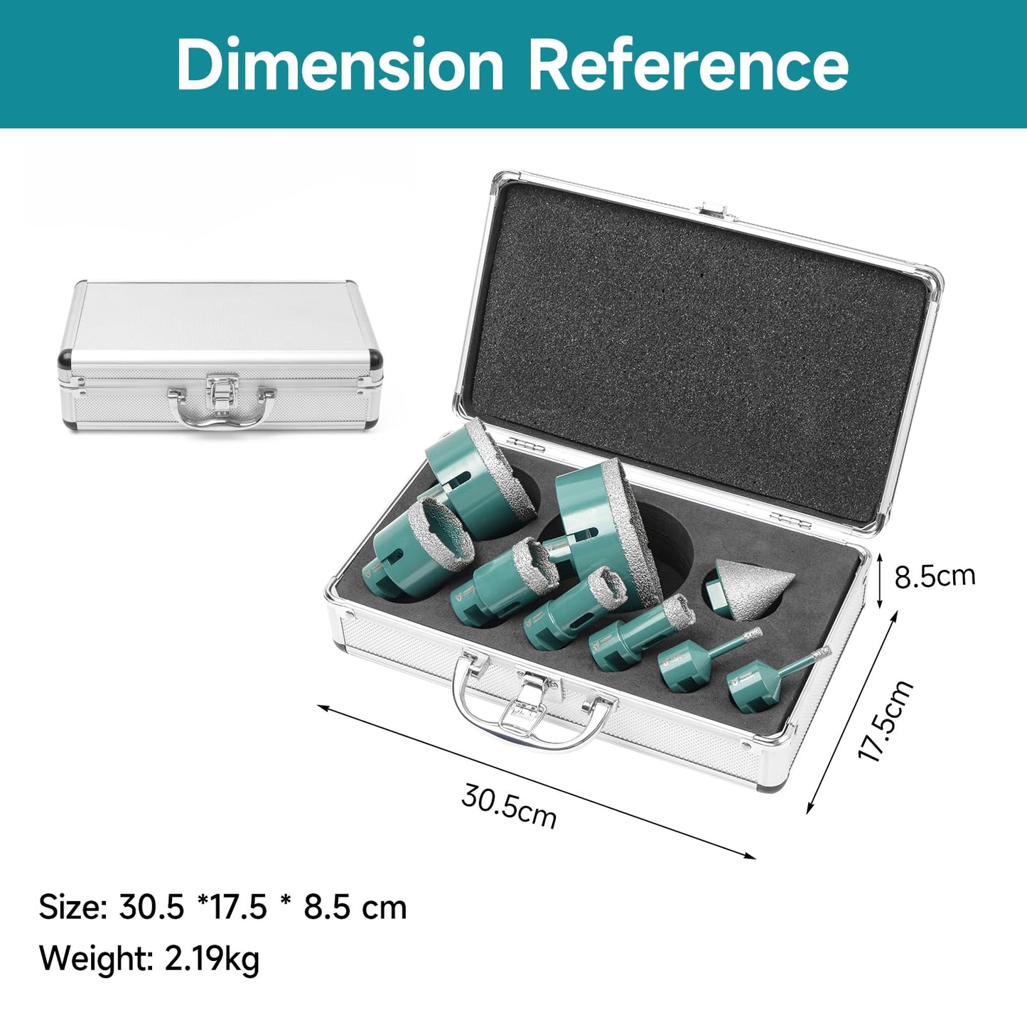 9Pcs Diamond Core Drill Bits Set - 8Pcs 6/6/20/25/35/50/75/100mm Drill Bits & 1Pc 50mm Chamfer Bit, Deep Green Hole Saw Set with Storage Box - for Tile Granite Marble
