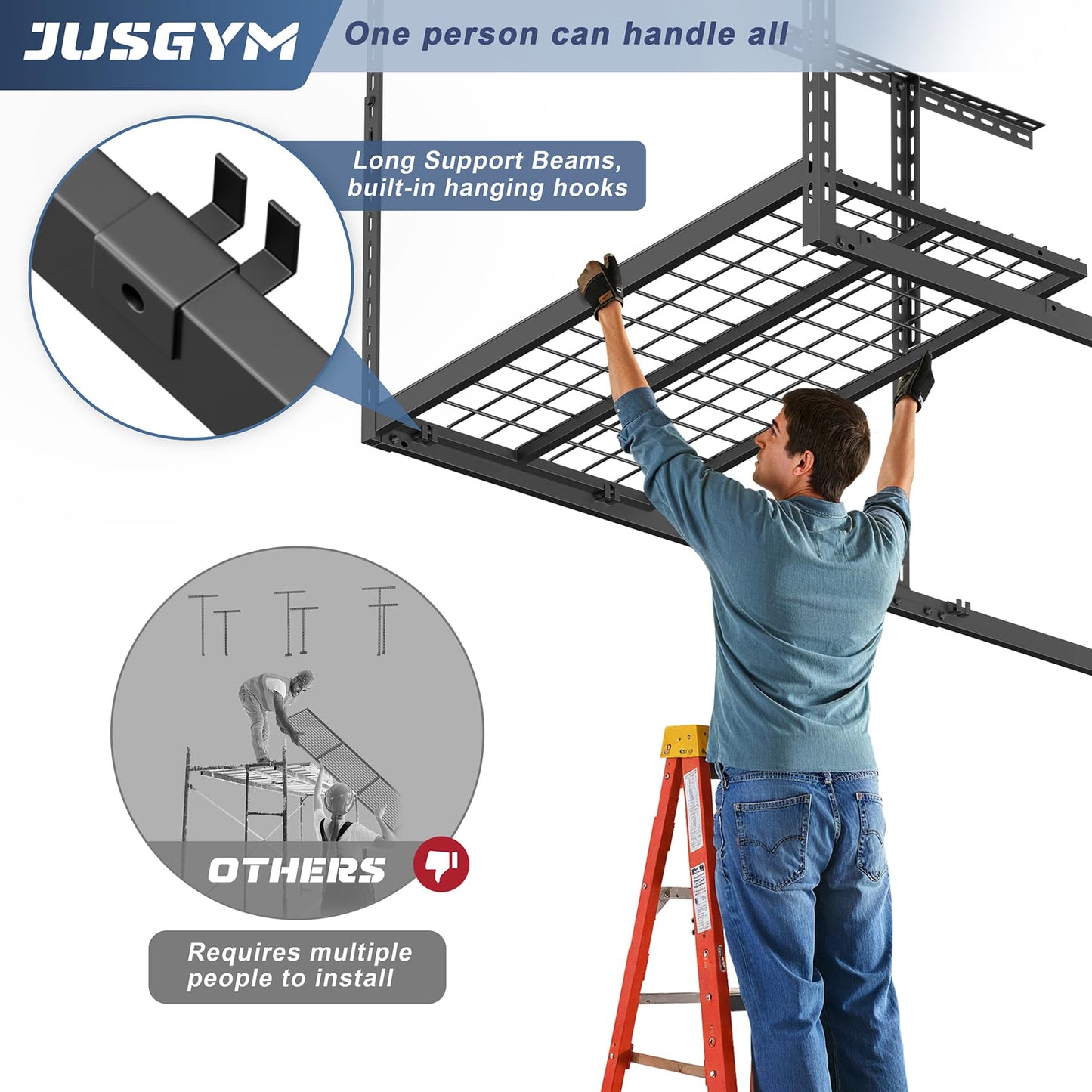 Jusgym 3X6FT Overhead Garage Storage Rack and 4 Pack Heavy Duty Garage Wall Shelving Set (2x3ft)