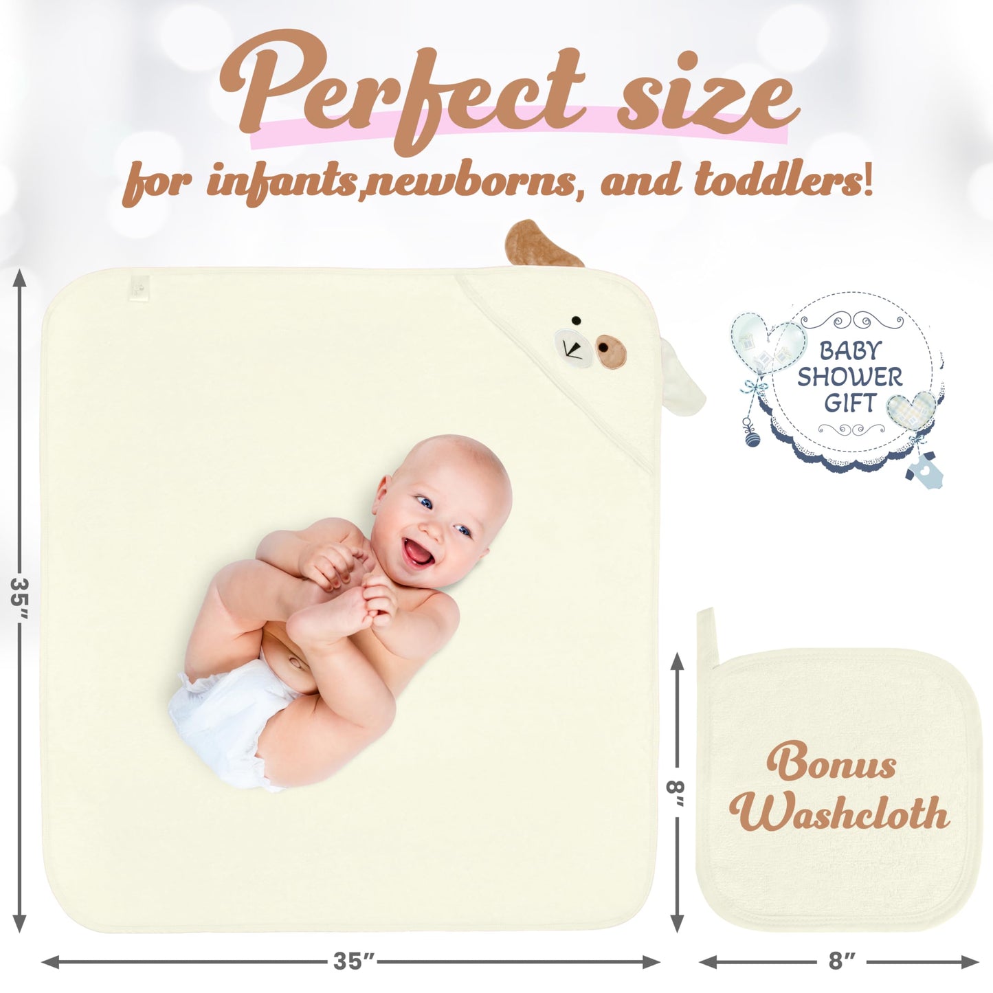 FOREVERPURE Baby Towels with Hood - Soft, Absorbent Viscose Made of Bamboo, Extra Large 35 x 35 Inches, for Newborns, Infants, Boys and Girls, Cream