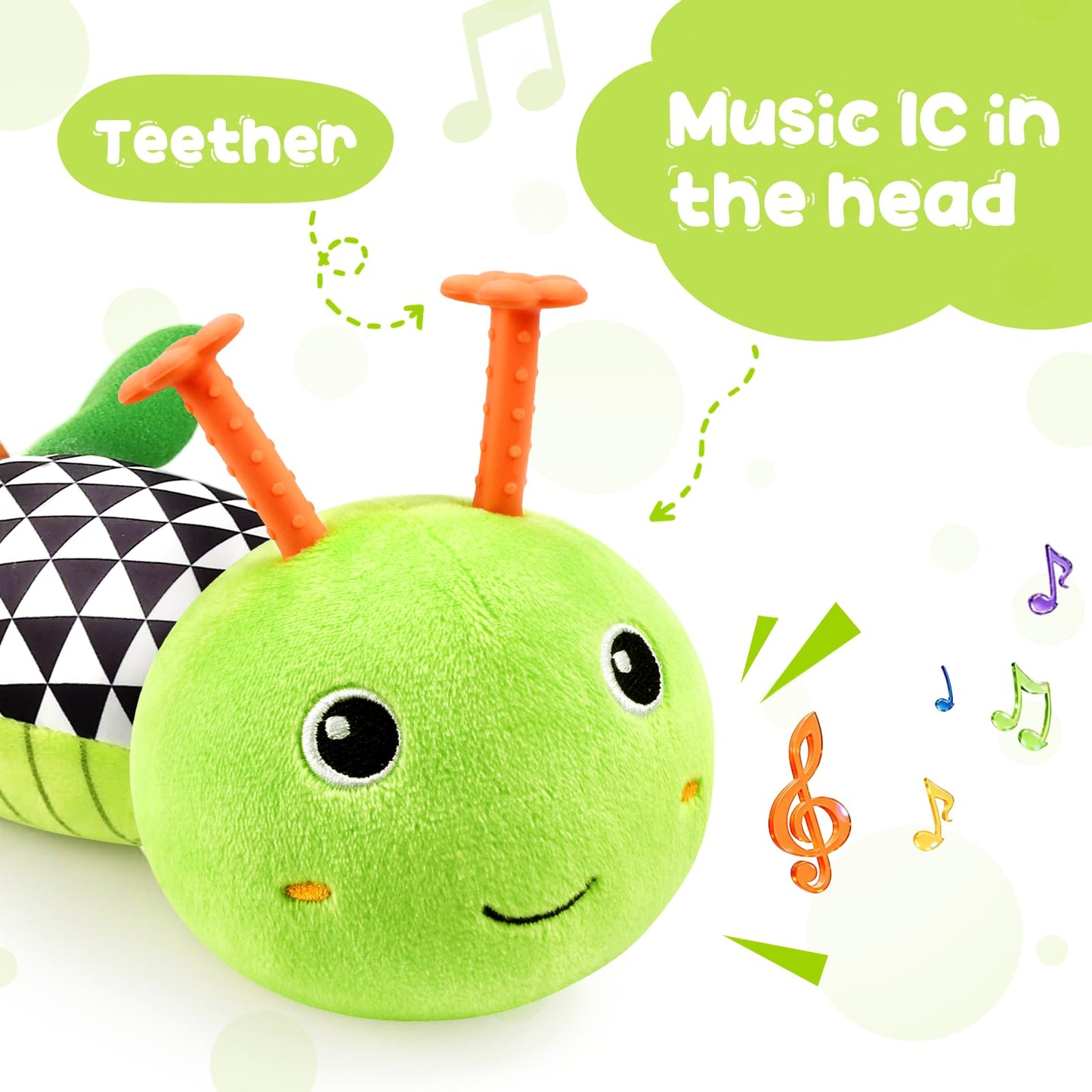 Baby Toys Musical Caterpillar, Infant Stuffed Animal for 0-6 6-12 Months with Crinkle and Rattles, Tummy Time Sensory Toys Newborn Boys Girls Gifts 0 3 6 9 12 Months - Green
