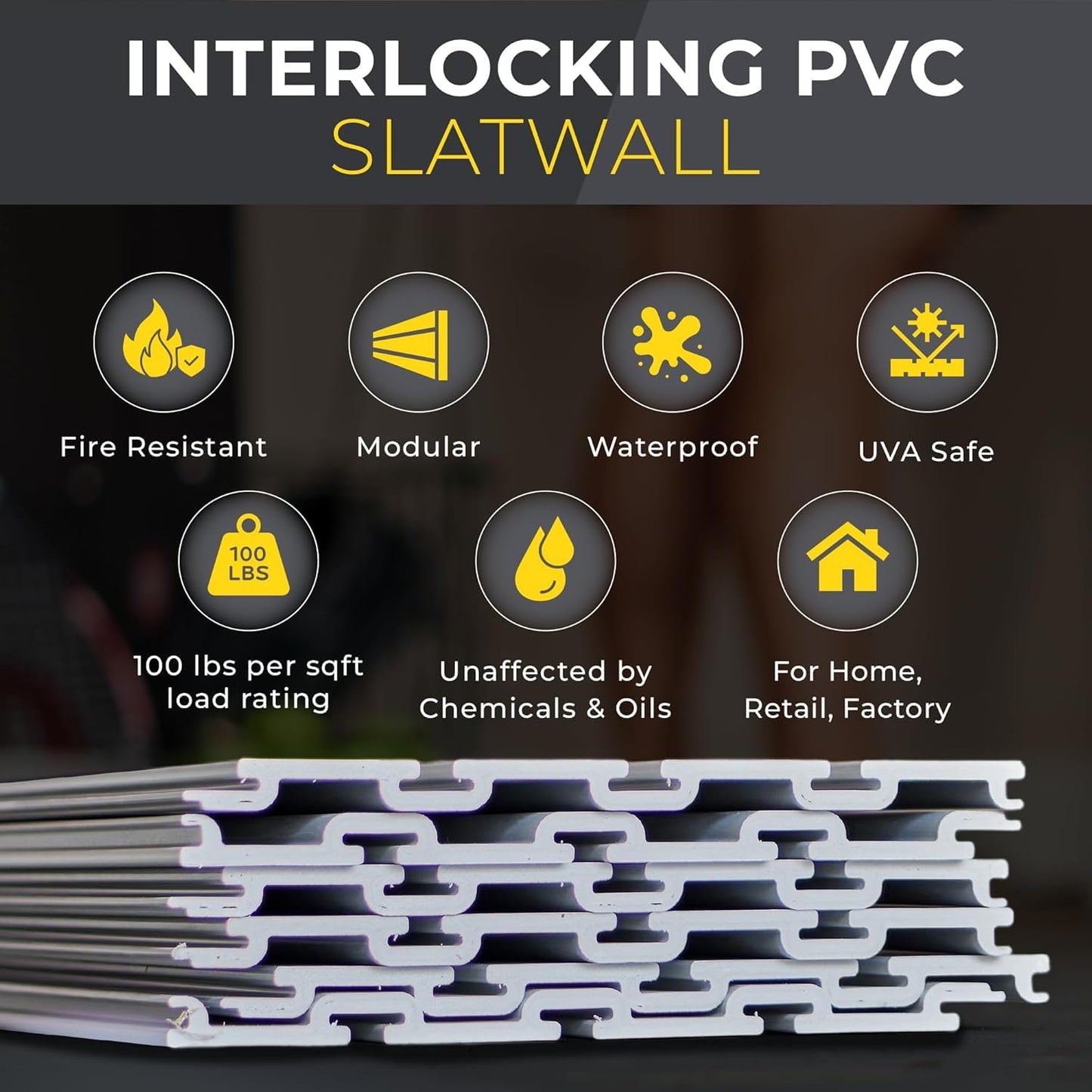 Heavy Duty 4x8 PVC Garage Slatwall Storage System (with Endcaps & Screws) - Modular Slat Wall Paneling for Garage Wall Organizer - Interlocking Slatwall Panels for Home & Commercial Use (Black)