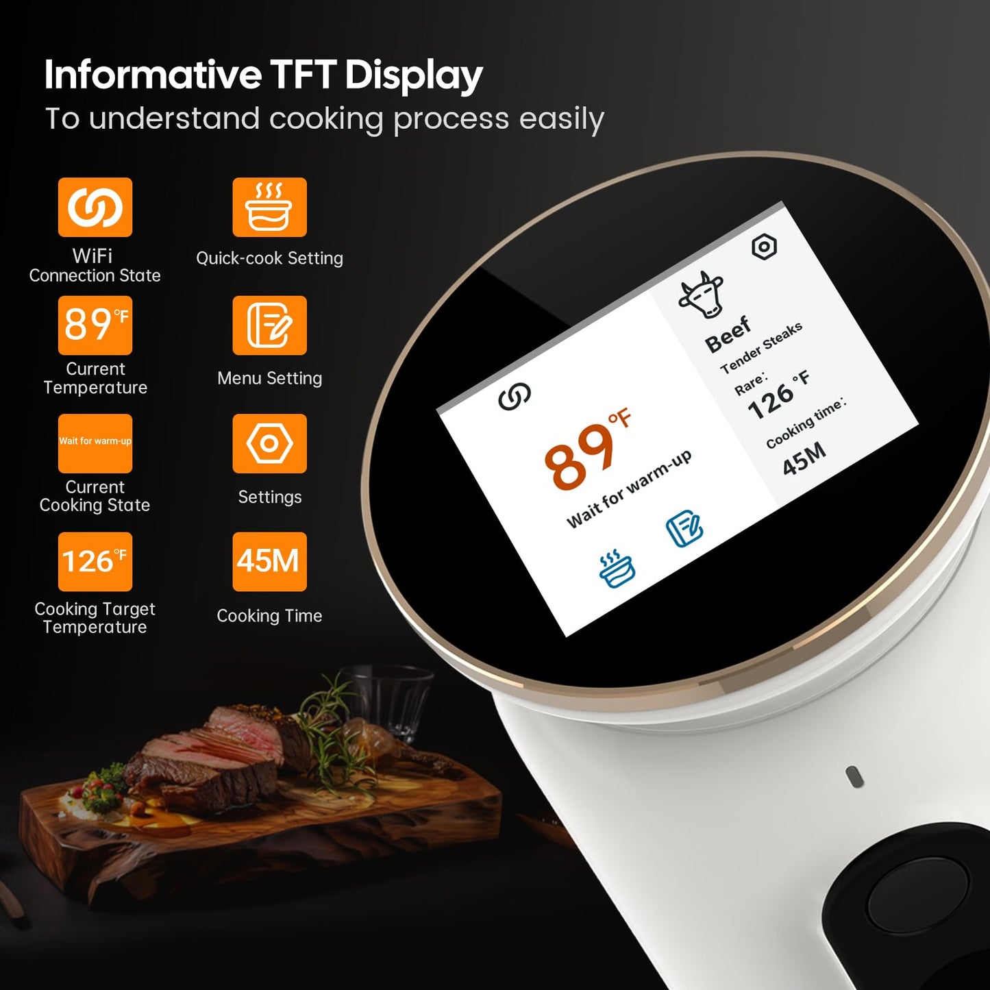 INKBIRD 2.4G WiFi Sous Vide Cooker ISV-101W, 1000 Watts Sous Vide Machine Thermal Immersion Circulators 3D Water Circulation Heating with App Preset and Machine Recipes, Pre-alarm (White)