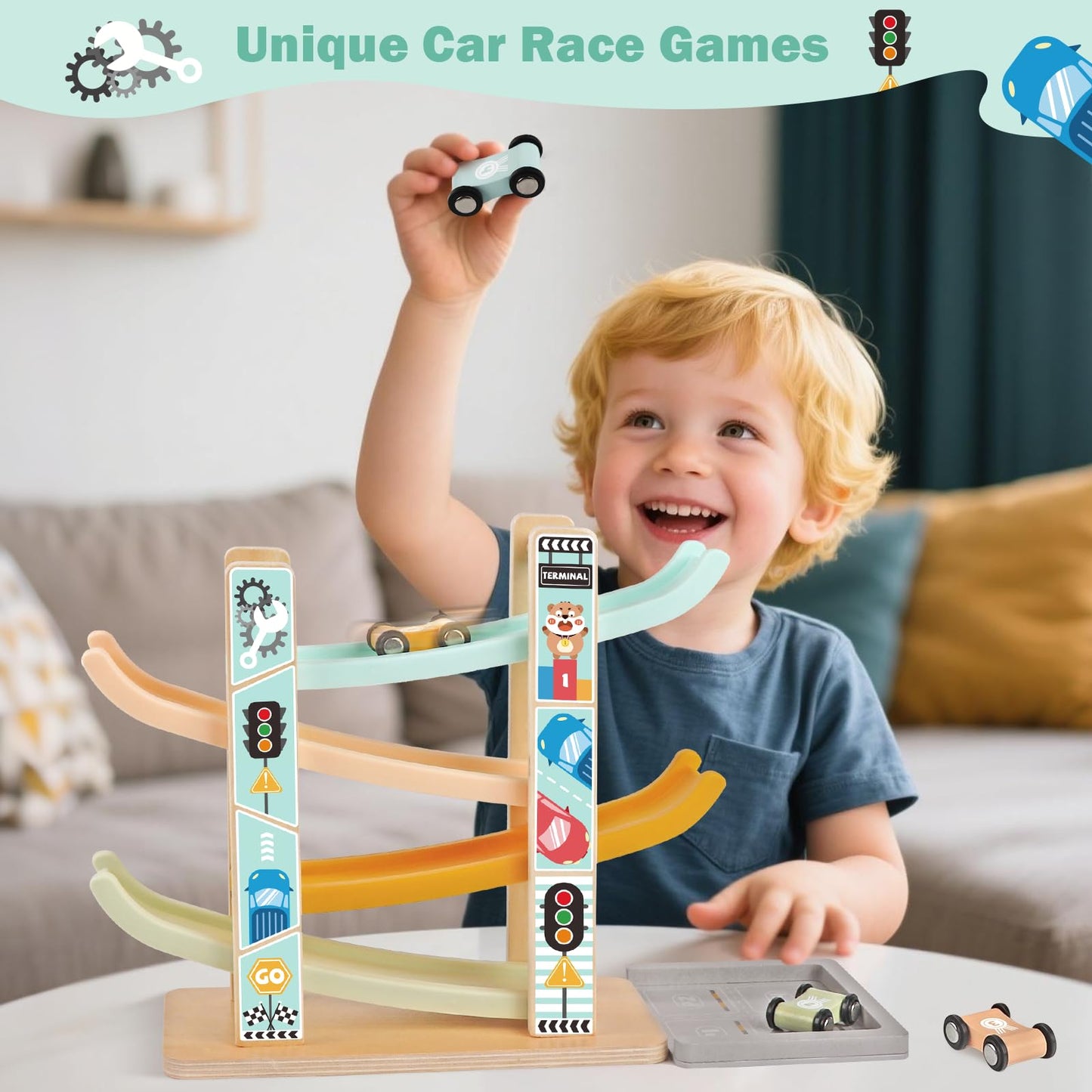Weilim Montessori Toys for 1 Year Old, Wooden Car Ramp & Hammering Pounding Xylophone Toy for Toddlers 1-3, Shape Sorter Stacking Blocks, Educational Fine Motor Activity Toys Gift for Baby Boy Girl