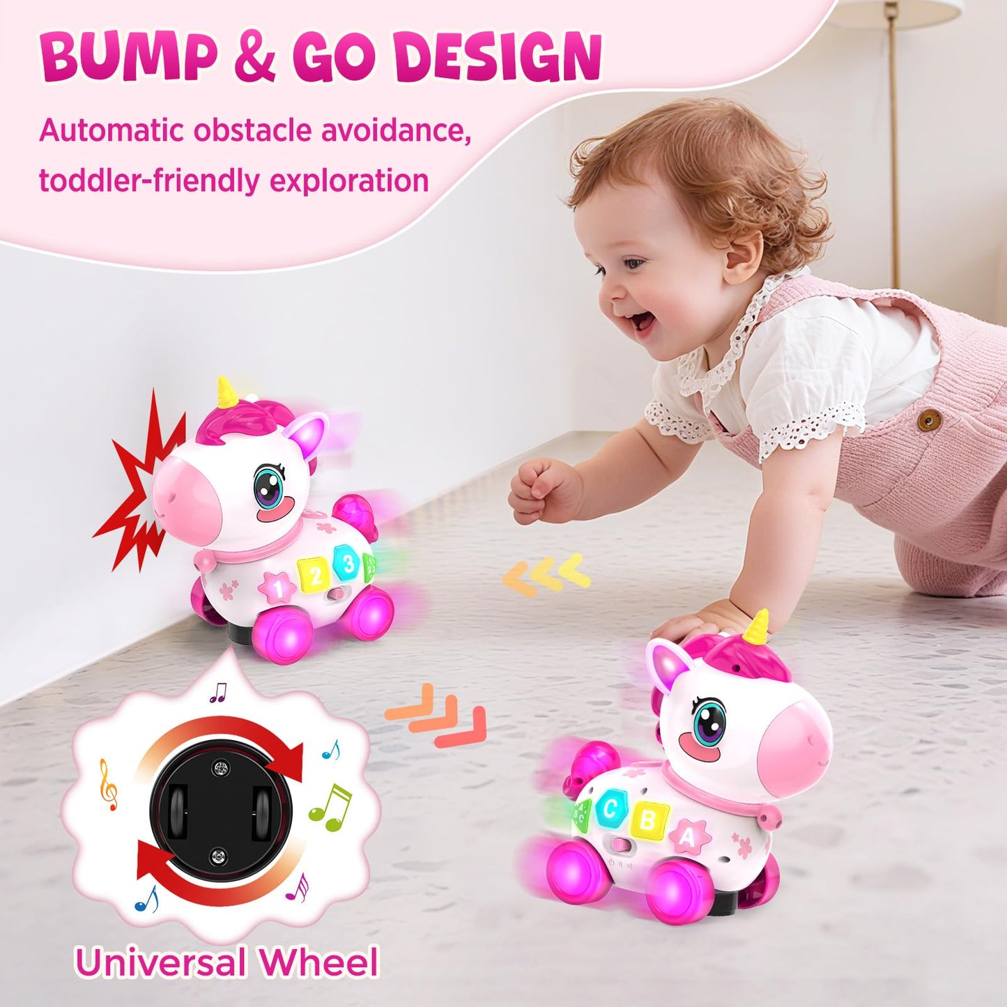 Toy for 1 Year Old Girl Gifts, Unicorn Baby Toys 6-12-18 Months, Musical Learning Toy, 1st Birthday Gift for 1 Year Old Girl Toys, Bilingual Educational Toy with Music & Light for Toddler