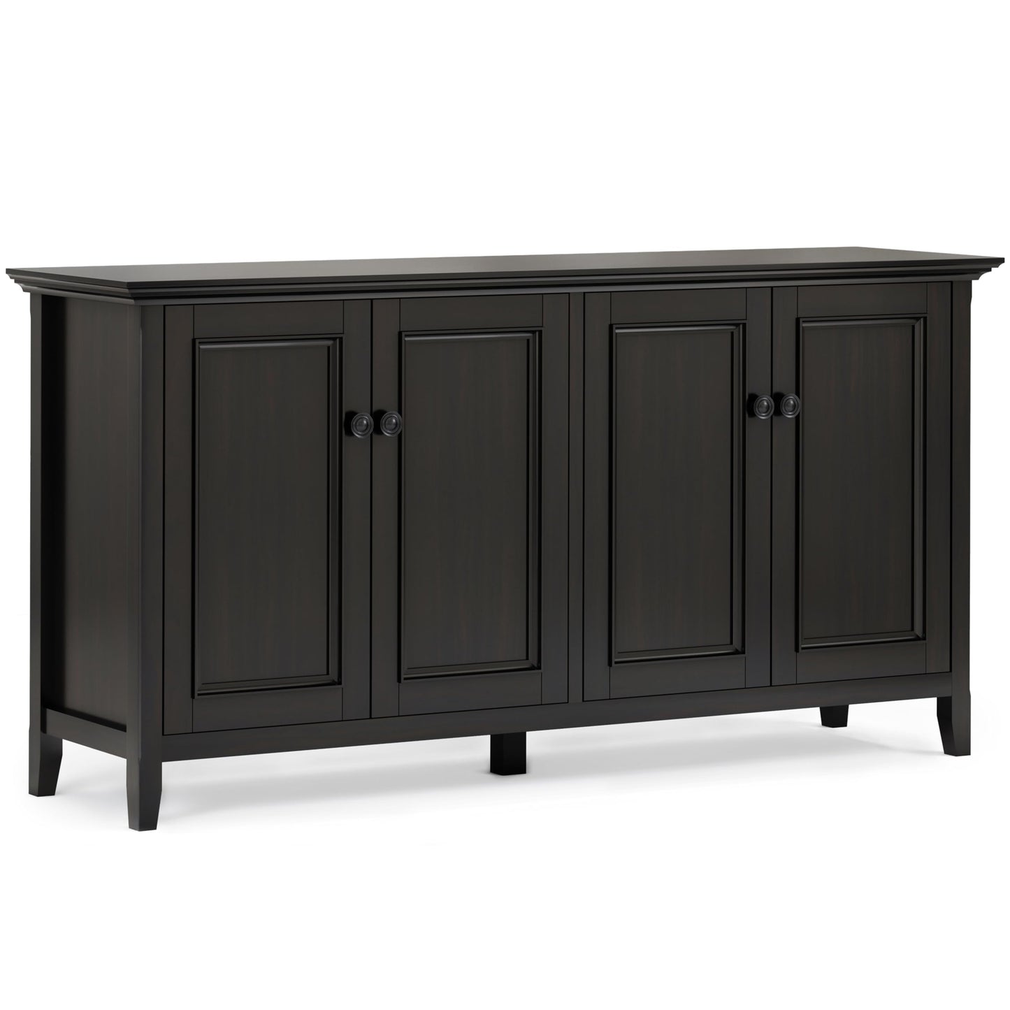 SIMPLIHOME Amherst Storage Cabinet - 66 inch Wide Solid Wood 4-Shelf Sideboard Cabinet in Hickory Brown, Transitional Buffet for Living Room or Dining Room with 4 Doors and Adjustable Shelves