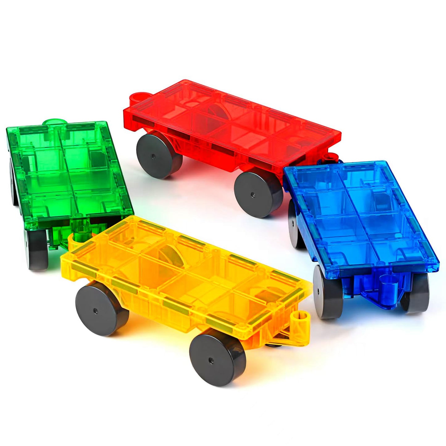 Mruikeny Magnetic Tiles Cars Construction Set - 4 PCS Magnetic Tiles Magnet Bricks Truck Sensory Toys, Educational Magnet Cars Set Building Blocks for 3 4 5 6 7 8+ Year Old Girls Boys
