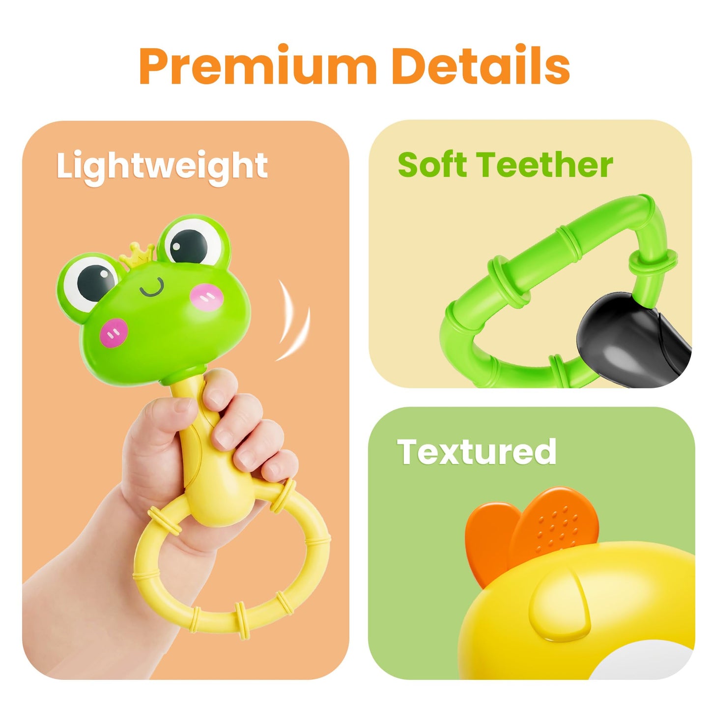 iPlay, iLearn Baby Maracas Rattle Toy, Infant Animal Shaker Rattles Set, Newborn Sensory Teething Rings, Tummy Time Carseat Stroller Crib Toy, Birthday Gift 3 4 6 7 9 12 18 Month Old Toddler Girl Boy