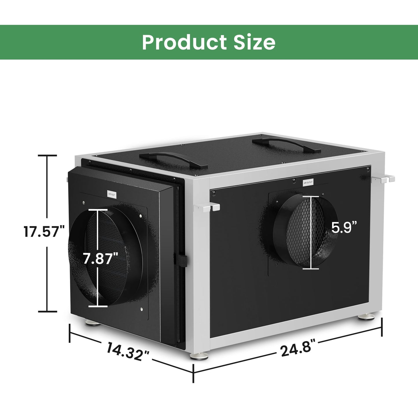 Waykar 158 Pints Crawl Space Dehumidifier with Remote Control up to 6,500 sq. ft., Dual Duct HVAC Commercial Whole-House Dehumidifier for Basement, Industry Water Damage Unit - 5-Year Quality Coverage