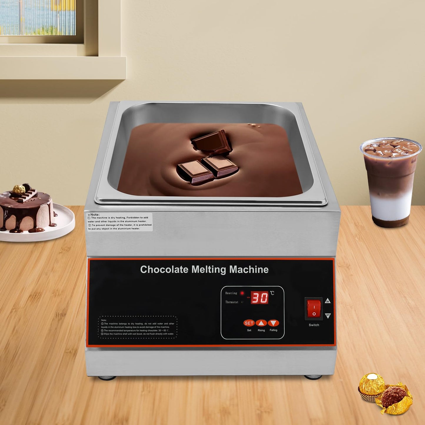 Professional Commercial Chocolate Tempering Machine 26.46 Lbs Single Tank Chocolate Melting Pot with Digital Temp Control 32~203°F, 110V 500W Electric Stainless Steel Chocolate Melter Food Warmer