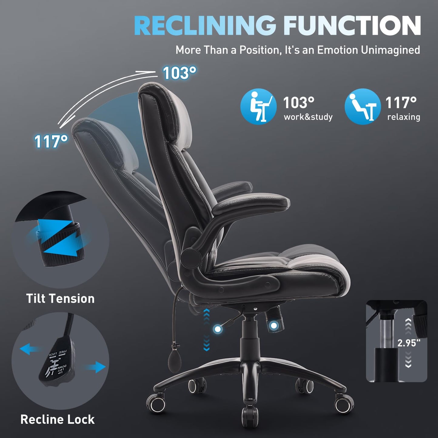 MALOL Heavy Duty High-Back Office Chair, Ergonomic Home Computer Chair with Lumbar Support & Tilt Lock, Big and Tall Executive Office Chairs for Work, Black