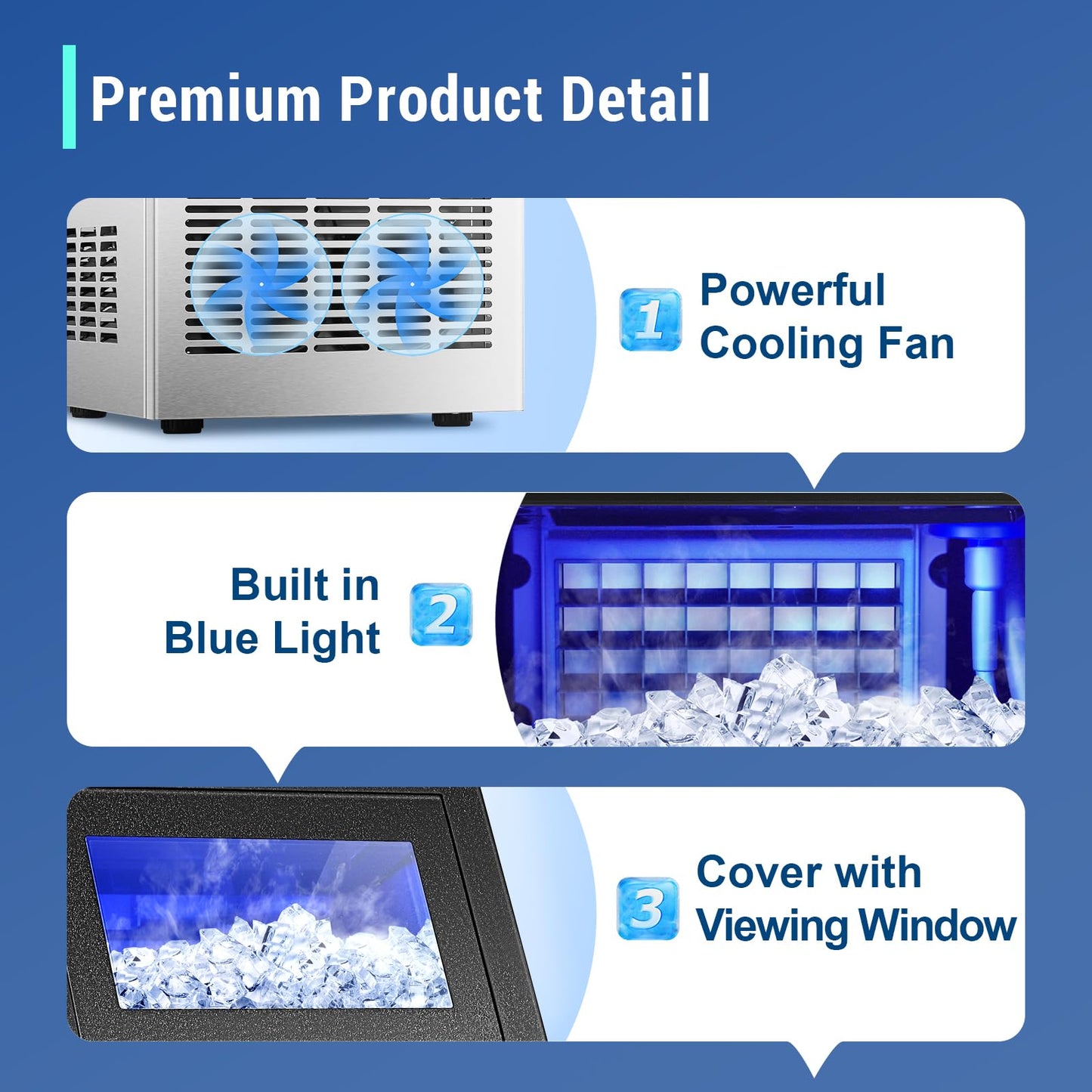 Amzgachfktch Commercial Ice Maker, 120 lbs/24H Ice Machine, 2 Water Inlet Modes, Under Counter Ice Maker with 33 lbs Storage, Auto Self-Cleaning, Freestanding Ice Machine for Home Office Bar