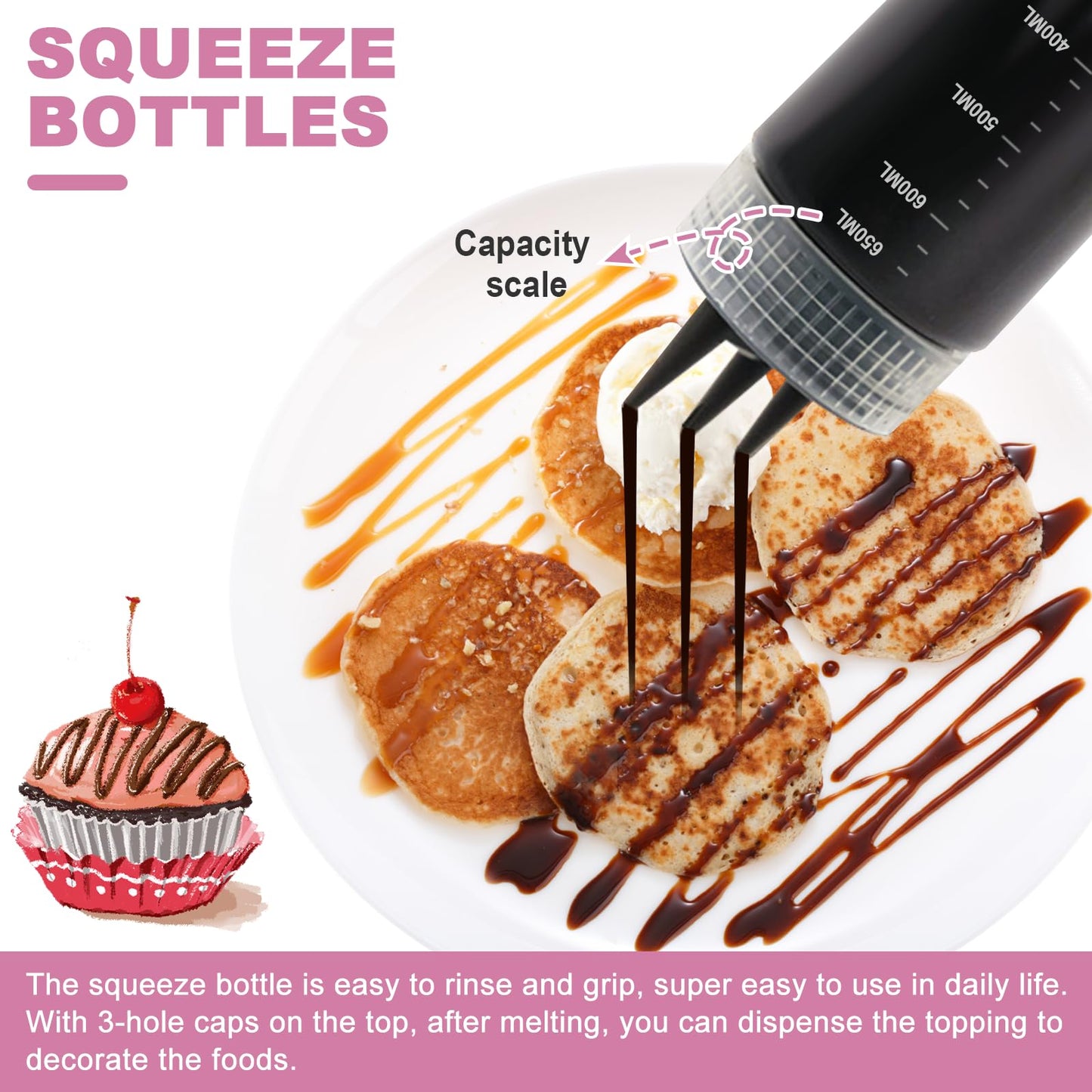 Saladulce Electric Sauce Warmer Hot Fudge Warmer Dispenser Nacho Cheese Warmer Jam Heat Preservation Machine with 22oz Bottles, 86~185℉ 110V