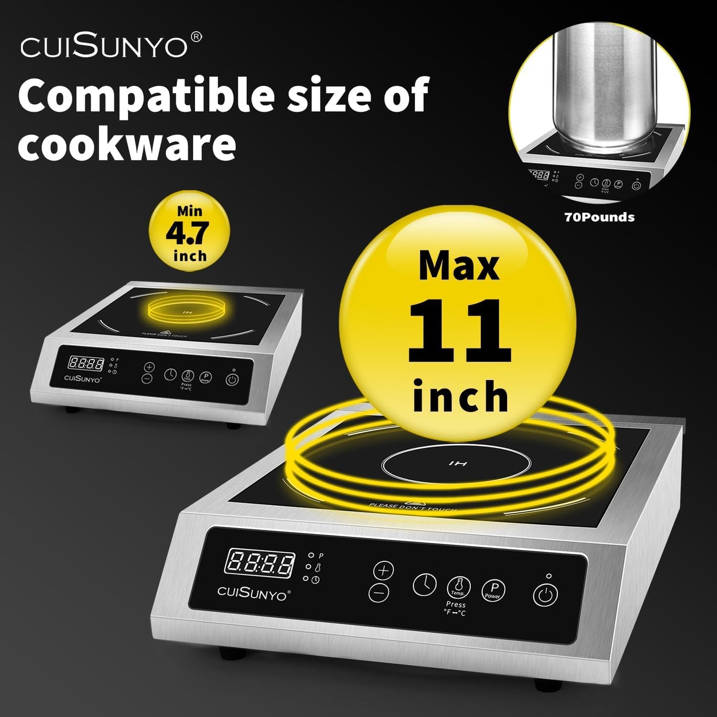 Commercial Induction Countertop Burner 3500W Professional Portable 240V Induction Cooktop 10 Power Levels with 12 Timer Settings 140-465°F and LCD Screen Stainless Steel Electric Stove