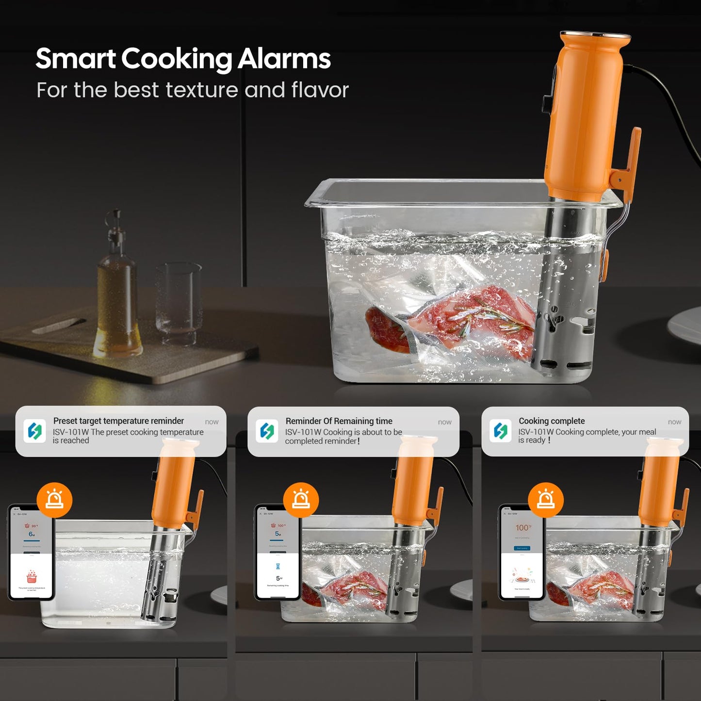 INKBIRD 2.4G WiFi Sous Vide Cooker ISV-101W, 1000 Watts Sous Vide Machine Thermal Immersion Circulators 3D Water Circulation Heating with App Preset and Machine Recipes, Pre-alarm (Ornage)