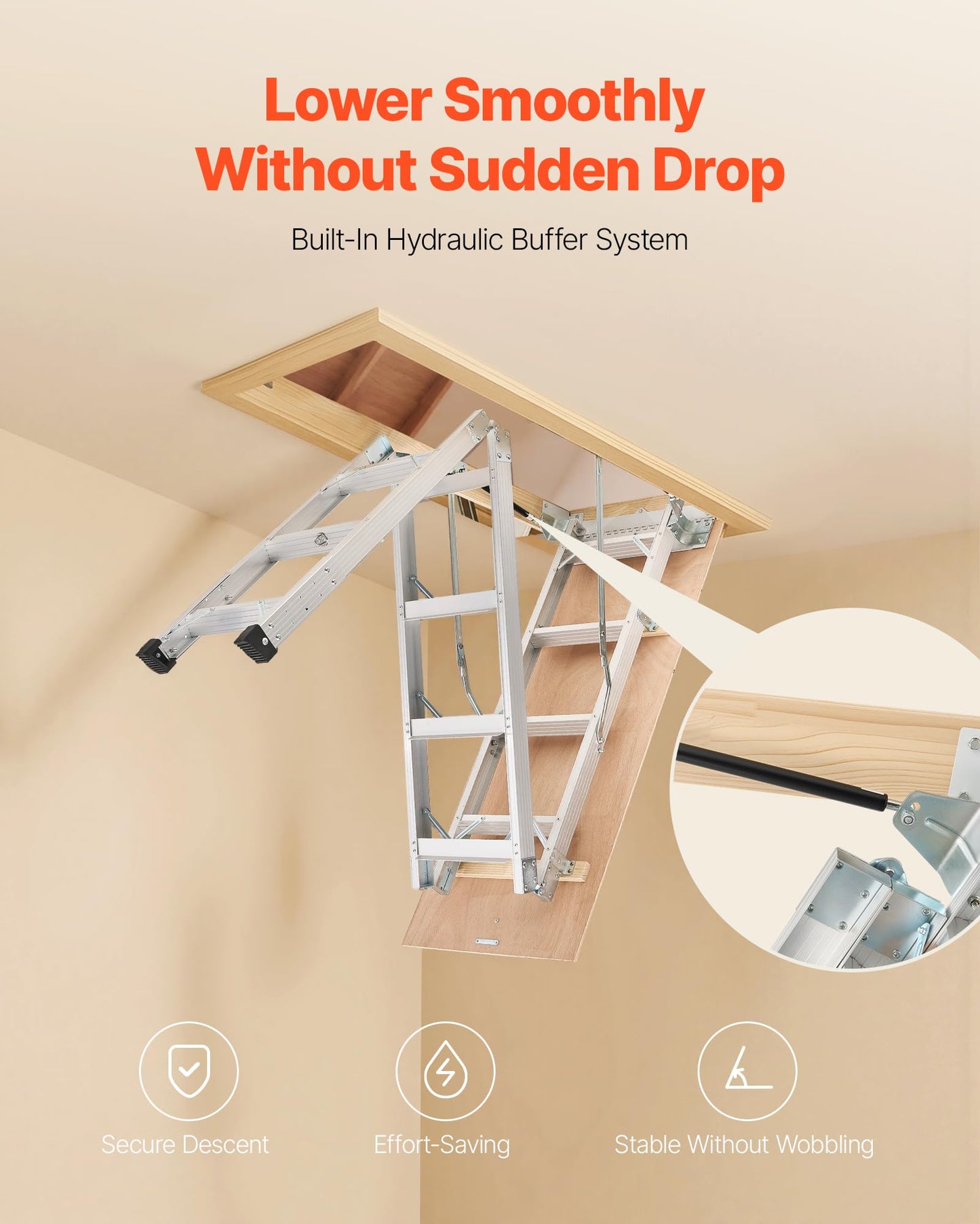 VEVOR Attic Ladder, 375LBS Capacity, 9.8 to 10.3 ft Height Adjustable, Multi-Purpose Foldable Aluminium Attic Stairs, Fits 7.66 to 10.25 ft Ceiling Heights for Convenient Access