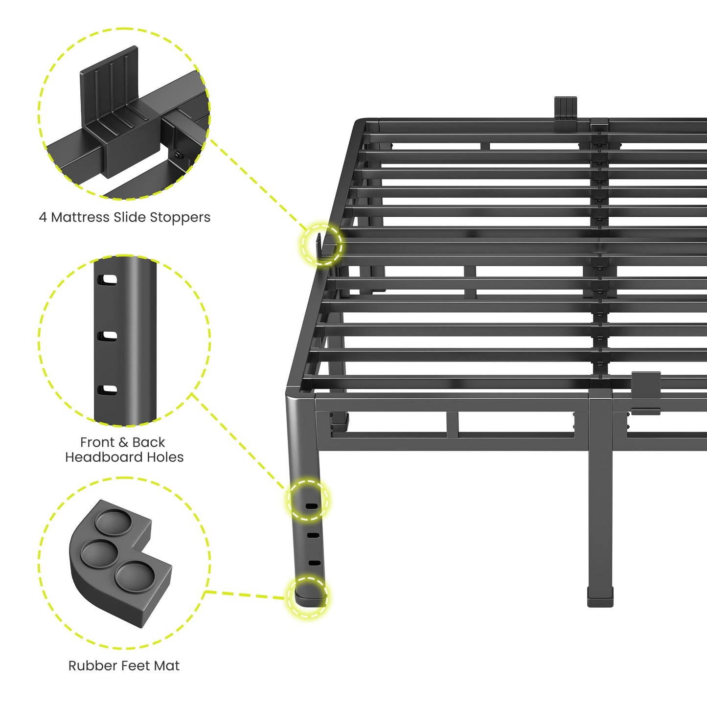 NKZ Queen Size Bed Frame 20 Inch, Metal Bed Frame & Box Spring 2 in 1 Platform with Round Corner Legs, 4000lbs Weight Capacity Reinforced Metal Frame, Headboard Hole, Noise-Free, Easy Assembly