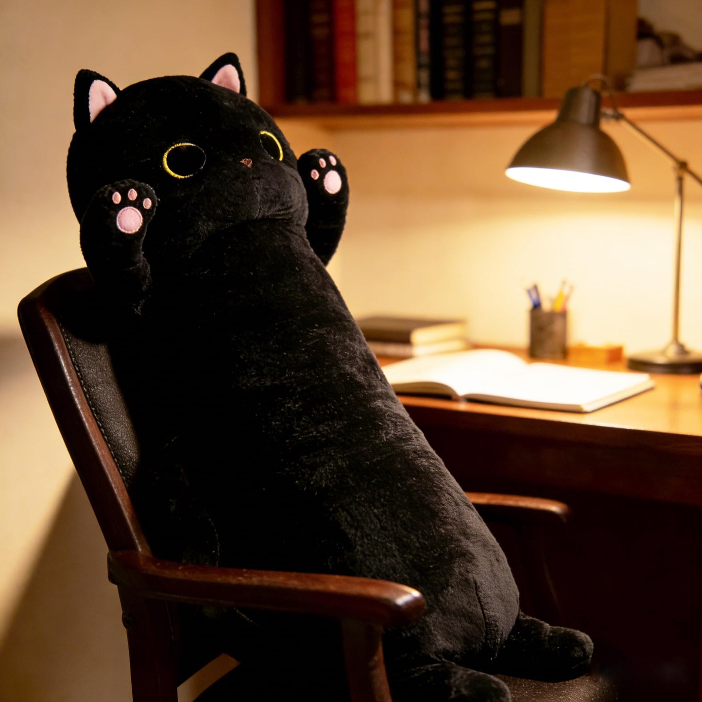 MaoGoLan Long Cat Body Pillow for Kids, 44'' Big Kitten Plush for Adults, Big Black Cat Stuffed Animal for Girl, Large Kitten Plush Throw Pillow for Mother's Day Birthday Gift, Baby Shower Party Decor